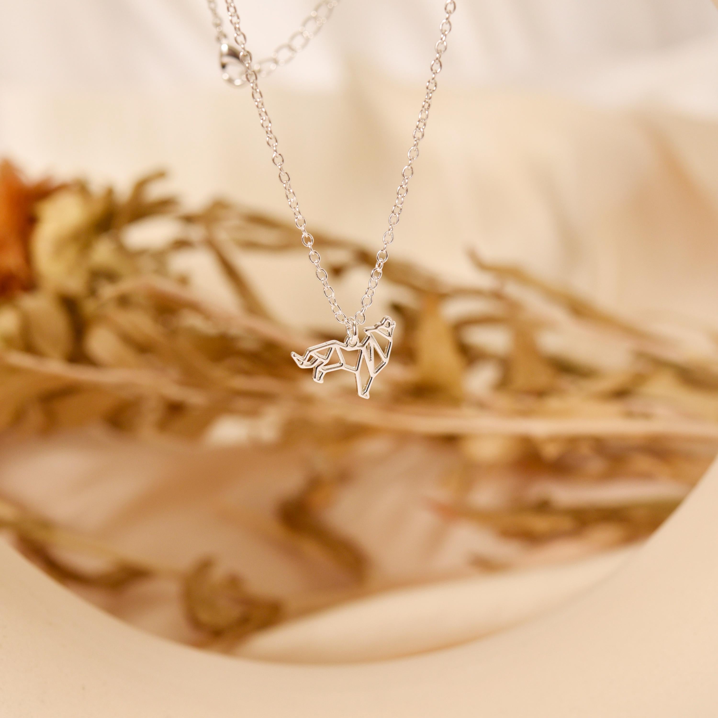 925 Sterling Silver Wolf Necklace, Howling Wolf Charm Necklace, Origami Wolf Necklace, Gifts for Mom, Gift for Animal Lovers, GS0025