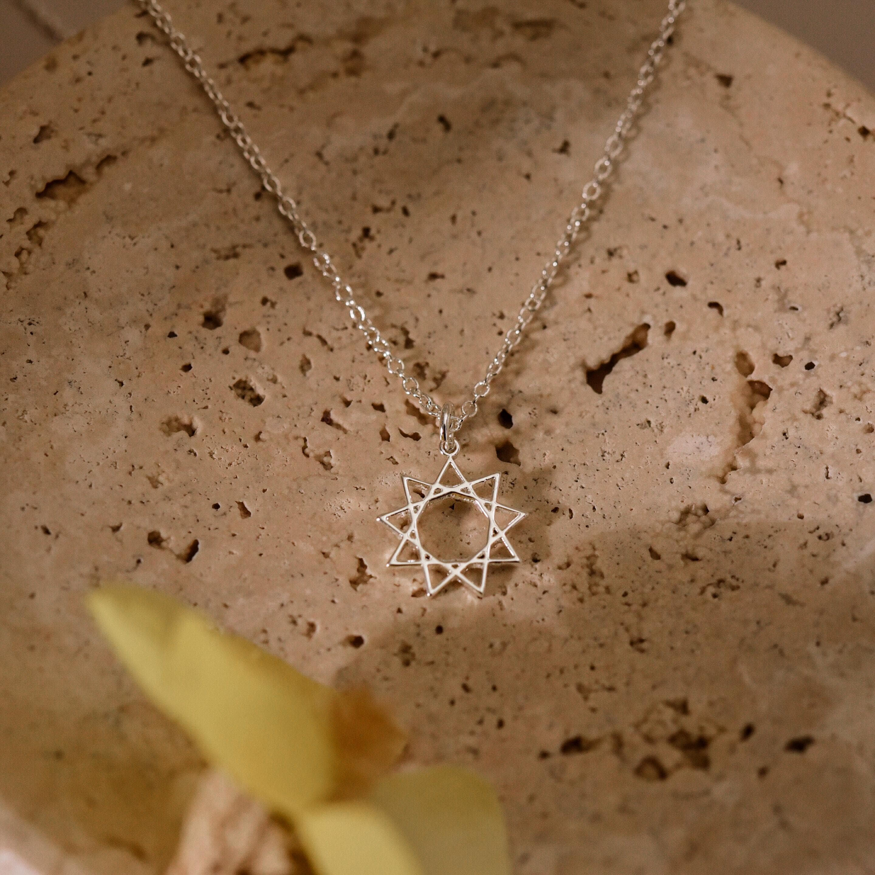 Baha'i Faith Necklace, Nine Point Bahai Star Necklace, Silver Baha'i Necklace, Gifts for Her, Wedding Gifts, Birthday Gifts, GS0039