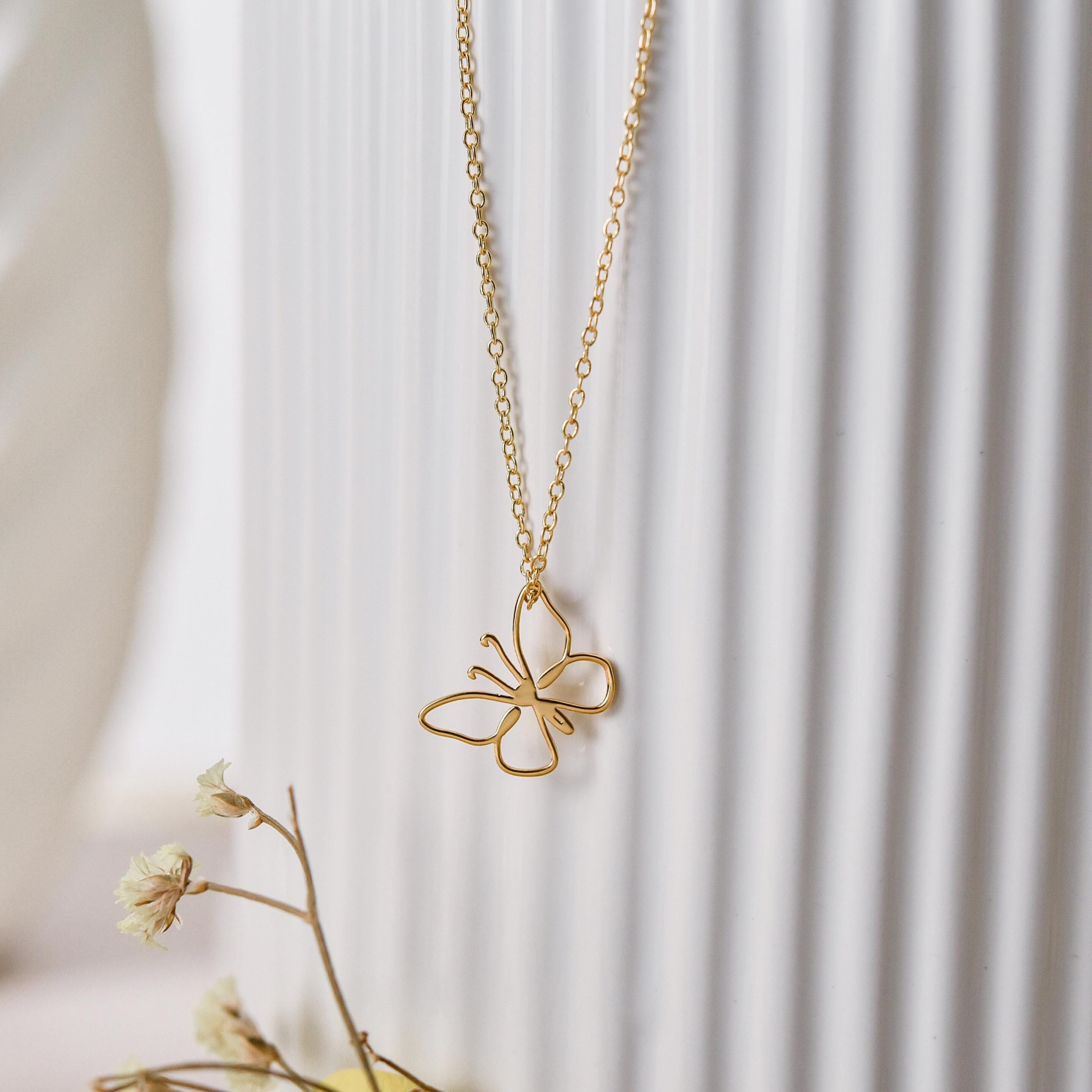 18K Gold Butterfly Necklace, Dainty Butterfly Pendant Necklace, Minimalist Butterfly Necklace, Mothers day Gifts, Bridesmaid Gift, GS0042