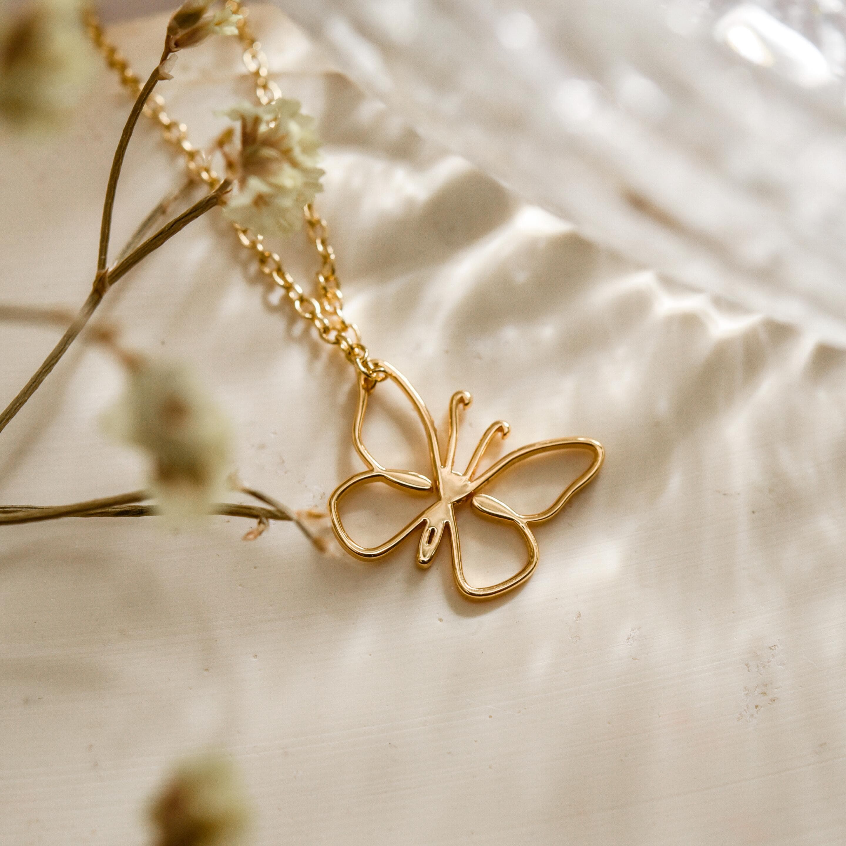 18K Gold Butterfly Necklace, Dainty Butterfly Pendant Necklace, Minimalist Butterfly Necklace, Mothers day Gifts, Bridesmaid Gift, GS0042