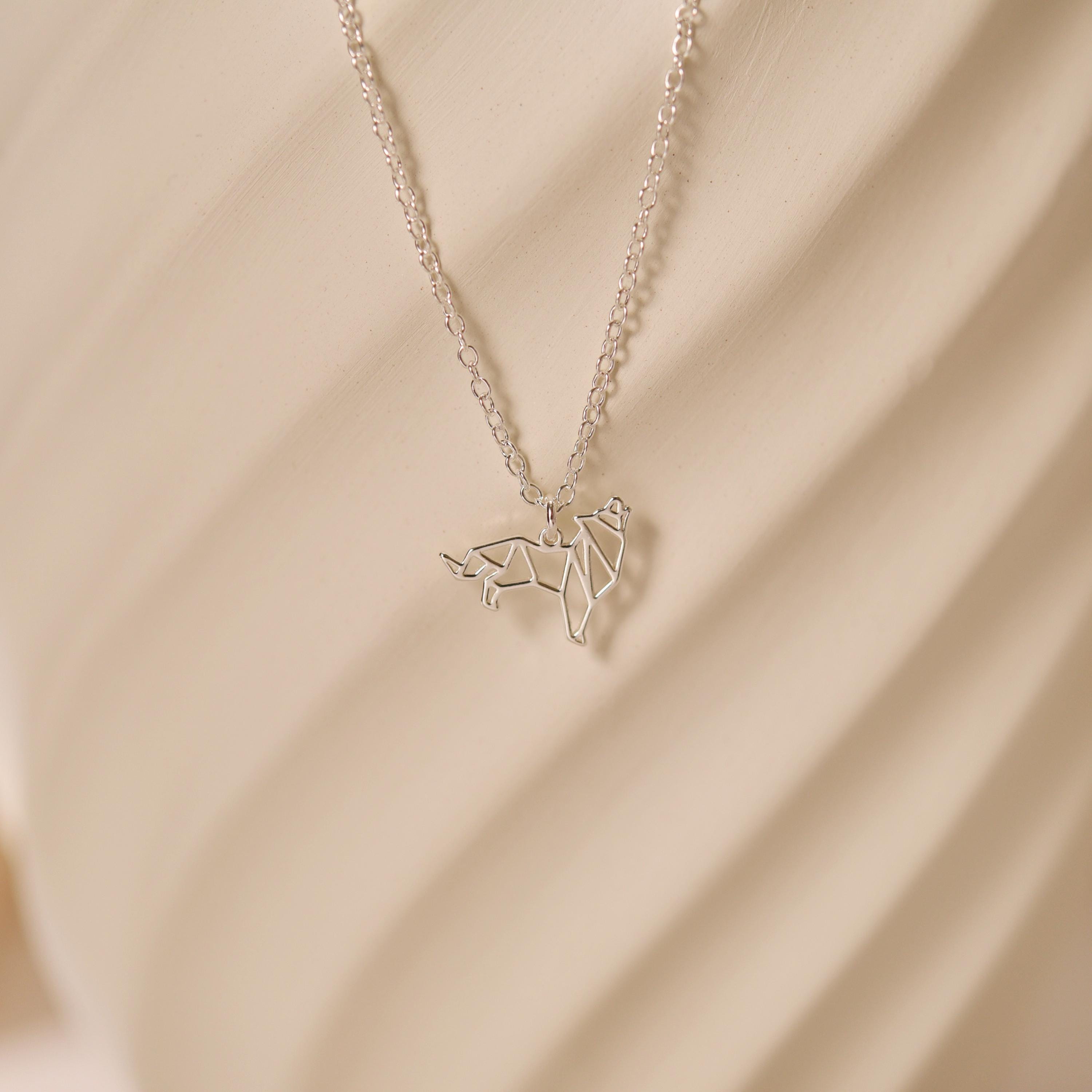 925 Sterling Silver Wolf Necklace, Howling Wolf Charm Necklace, Origami Wolf Necklace, Gifts for Mom, Gift for Animal Lovers, GS0025