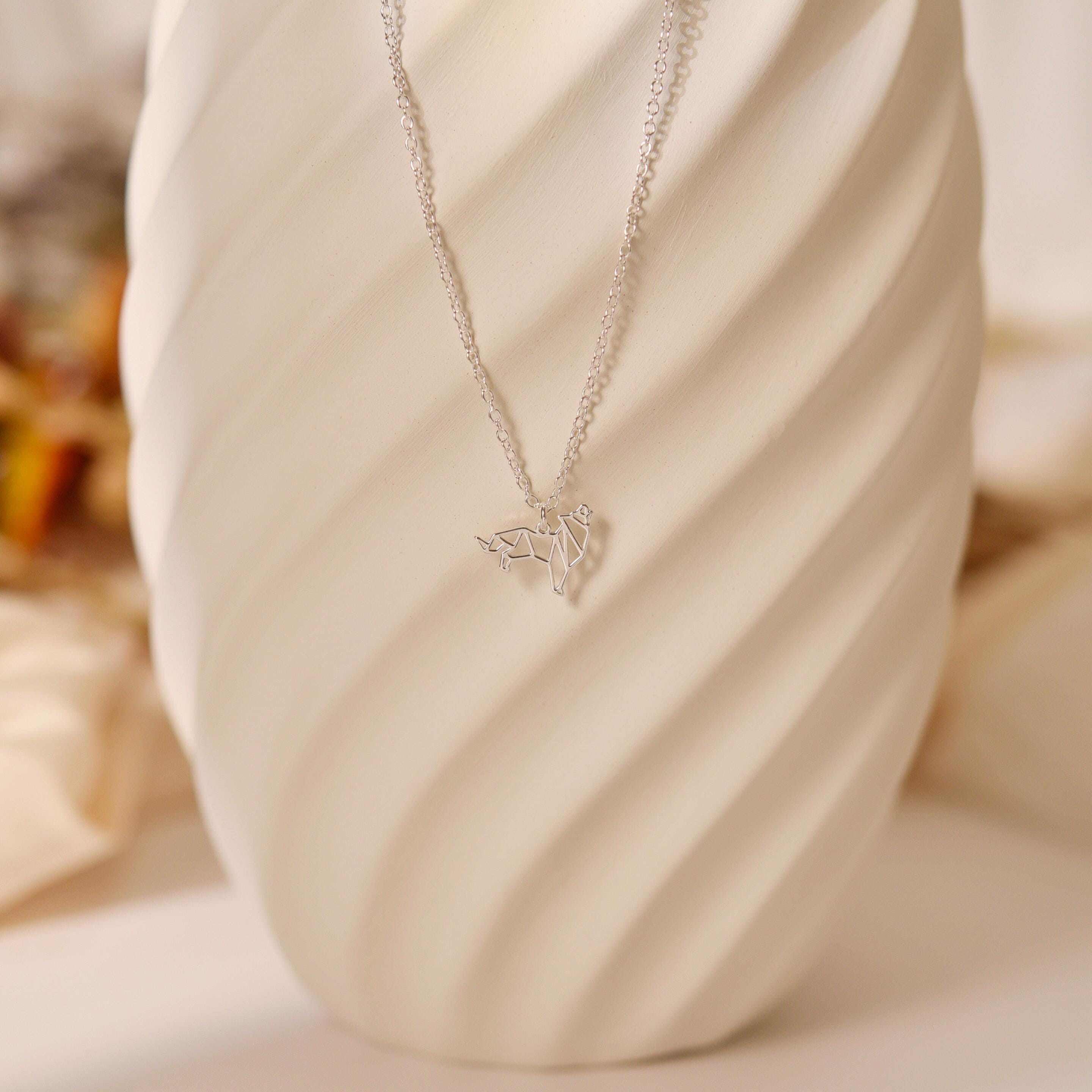 925 Sterling Silver Wolf Necklace, Howling Wolf Charm Necklace, Origami Wolf Necklace, Gifts for Mom, Gift for Animal Lovers, GS0025