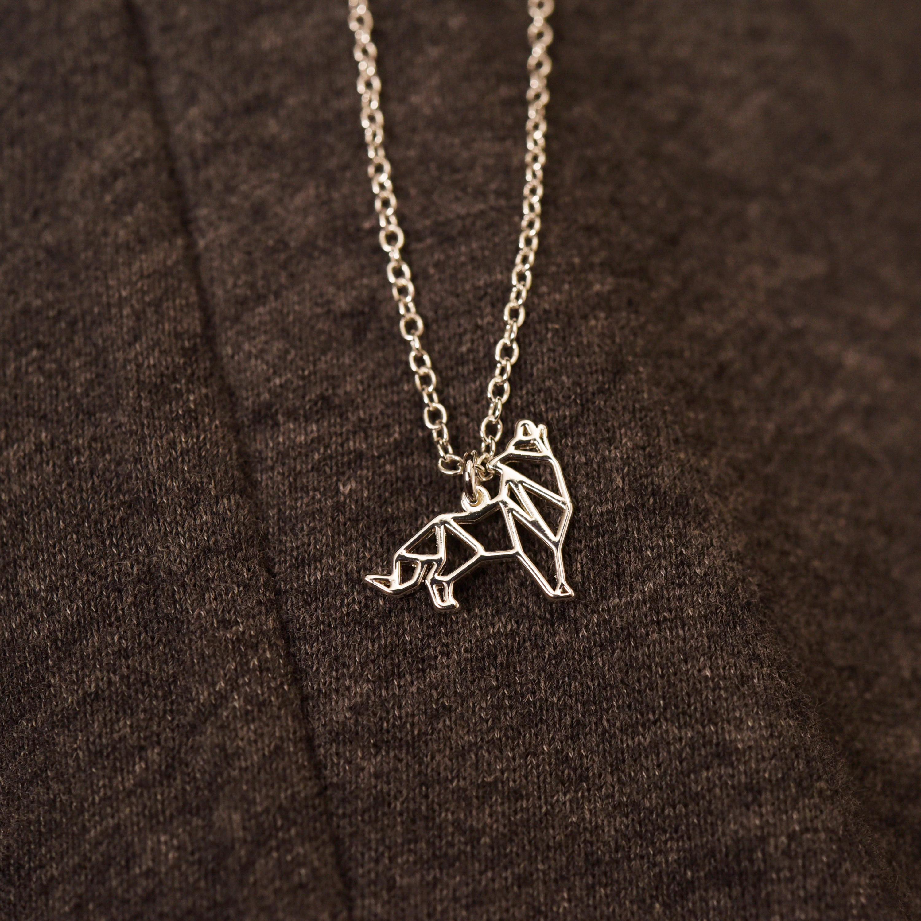 925 Sterling Silver Wolf Necklace, Howling Wolf Charm Necklace, Origami Wolf Necklace, Gifts for Mom, Gift for Animal Lovers, GS0025