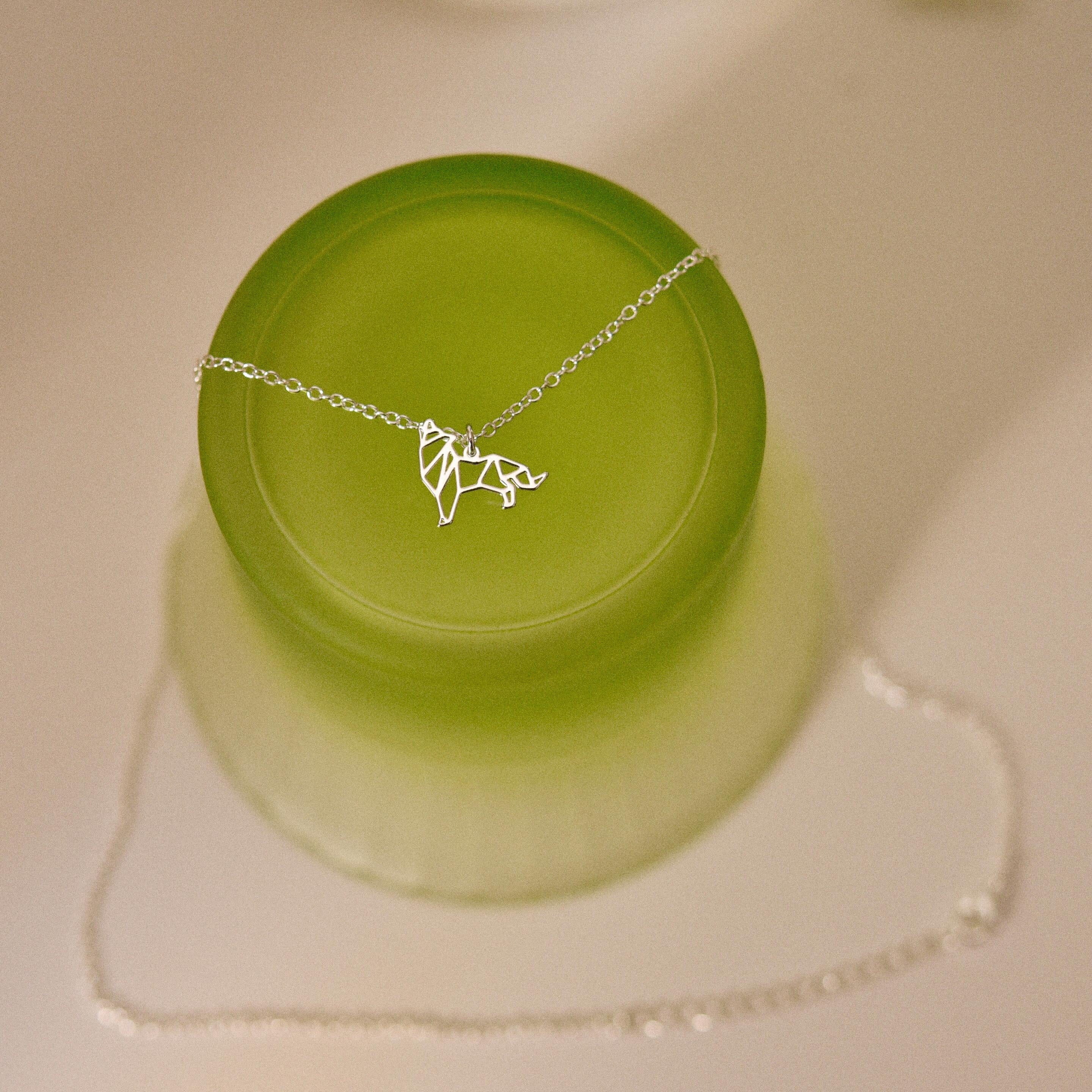 925 Sterling Silver Wolf Necklace, Howling Wolf Charm Necklace, Origami Wolf Necklace, Gifts for Mom, Gift for Animal Lovers, GS0025