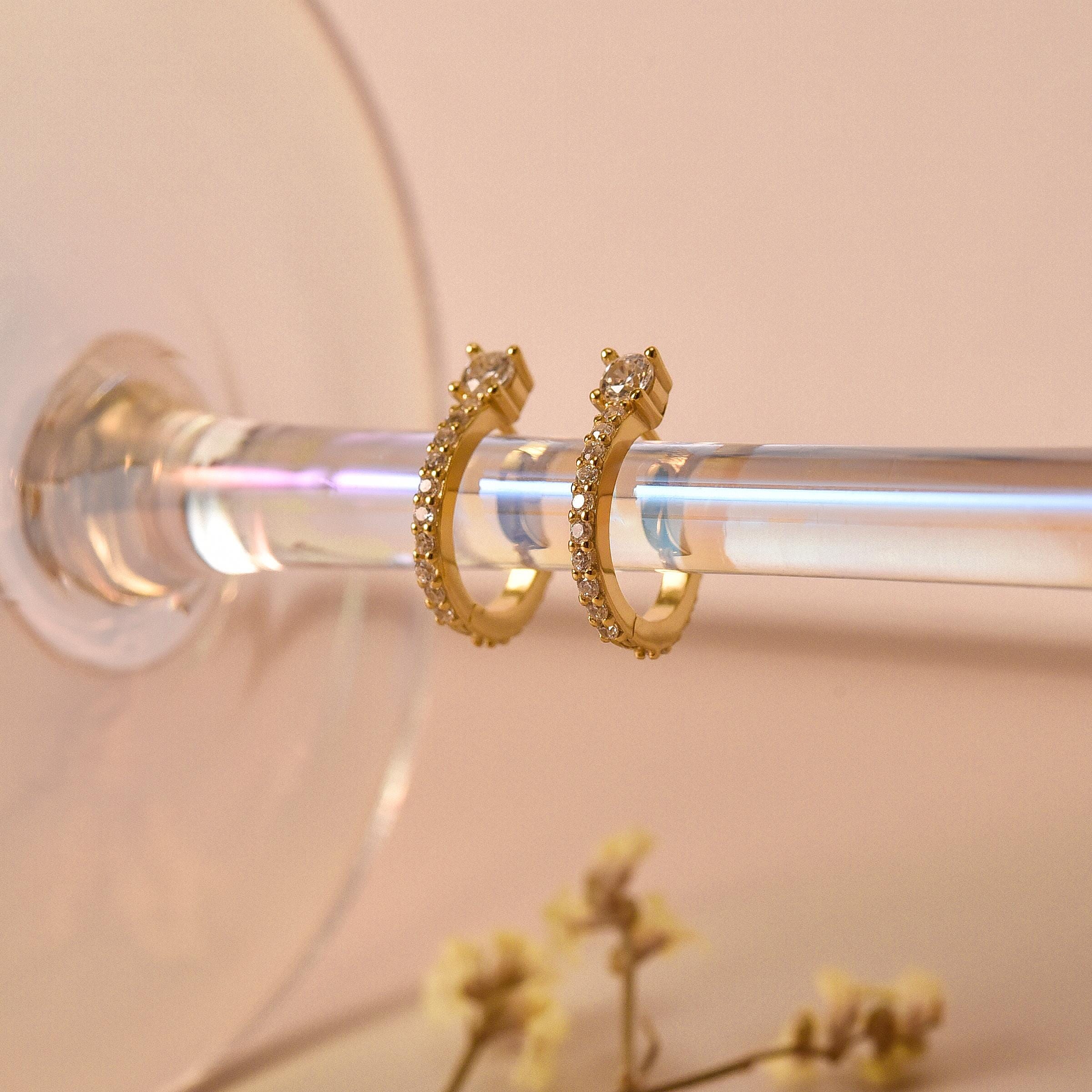 Pave Hoop Earrings, Dainty Diamond Earrings