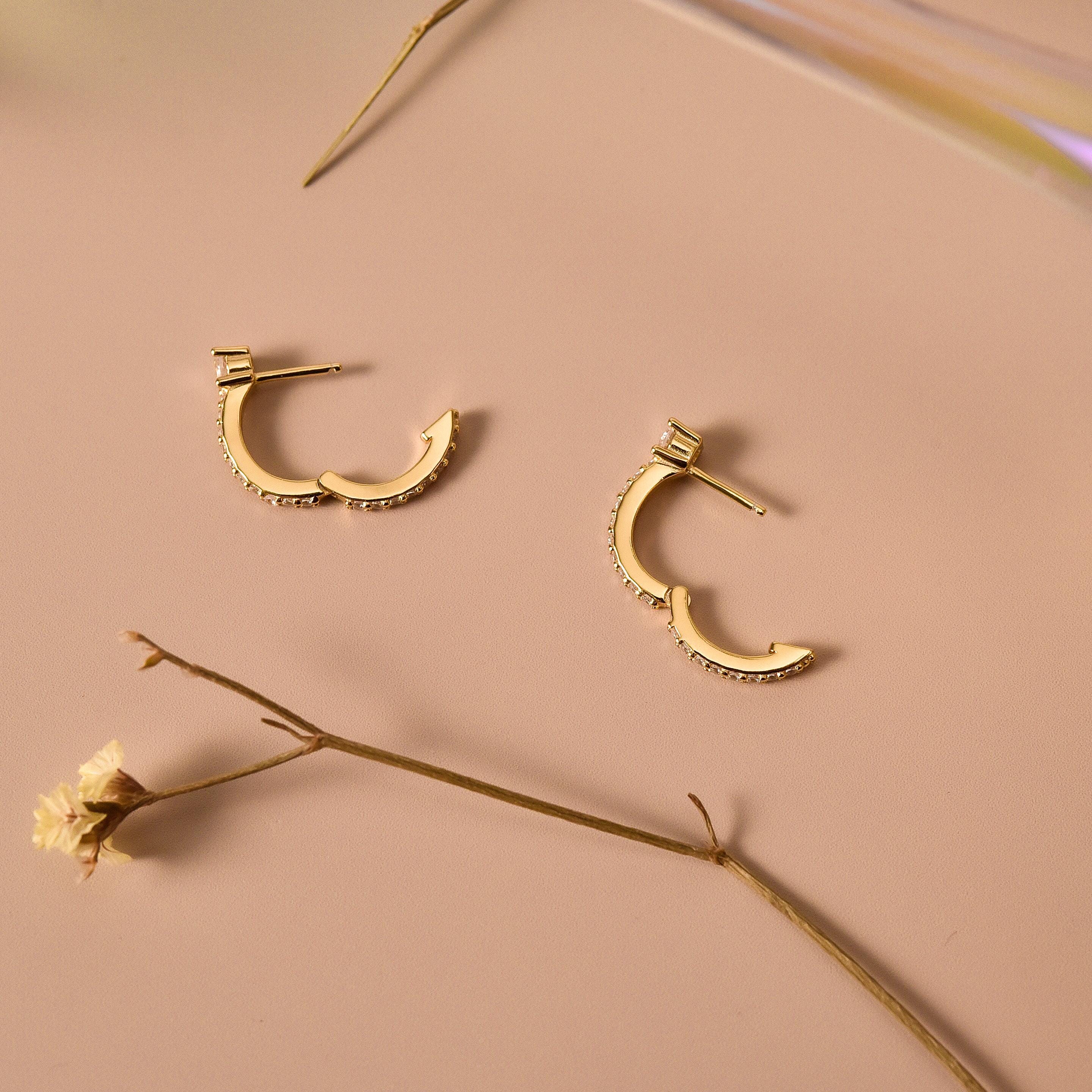 Pave Hoop Earrings, Dainty Diamond Earrings