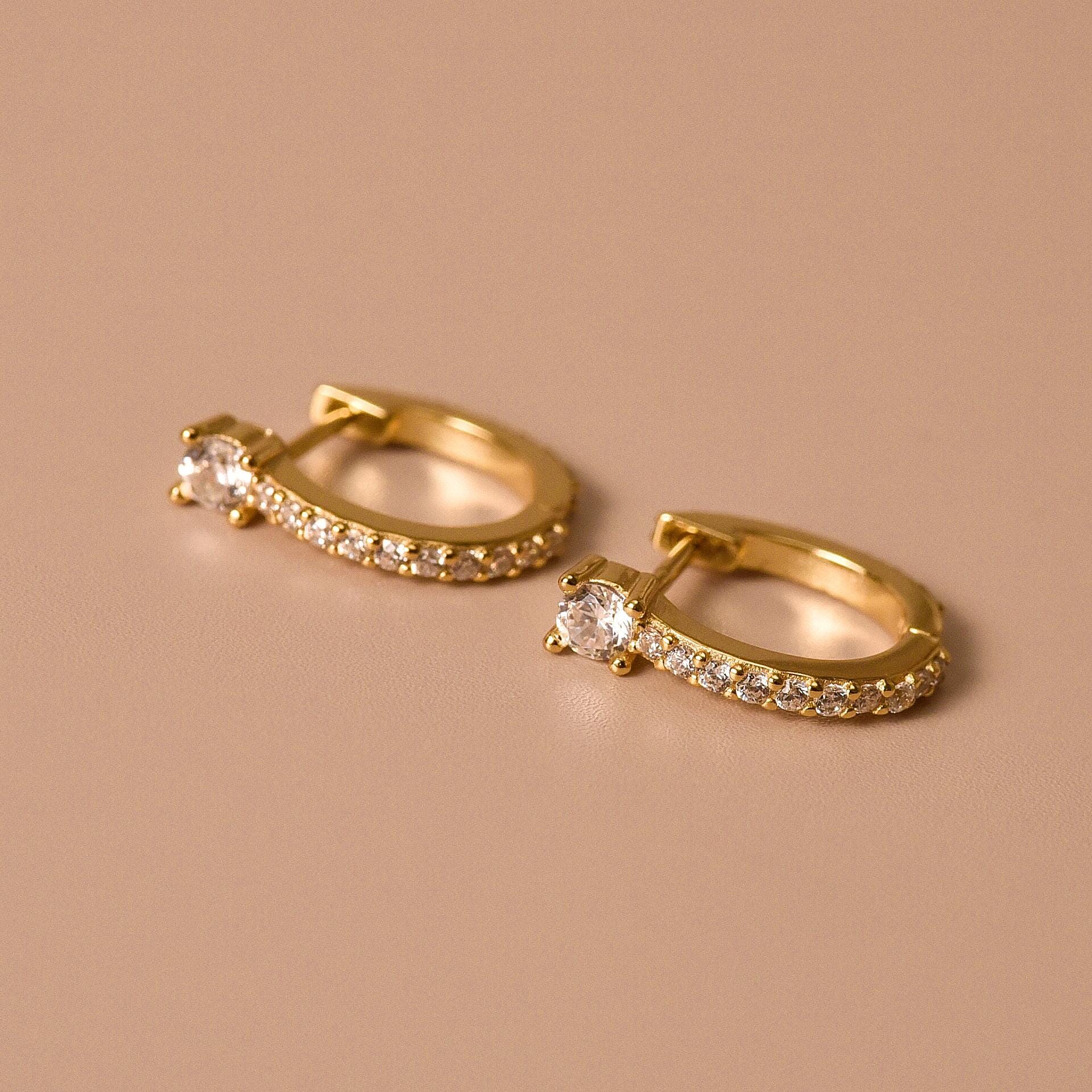 Pave Hoop Earrings, Dainty Diamond Earrings