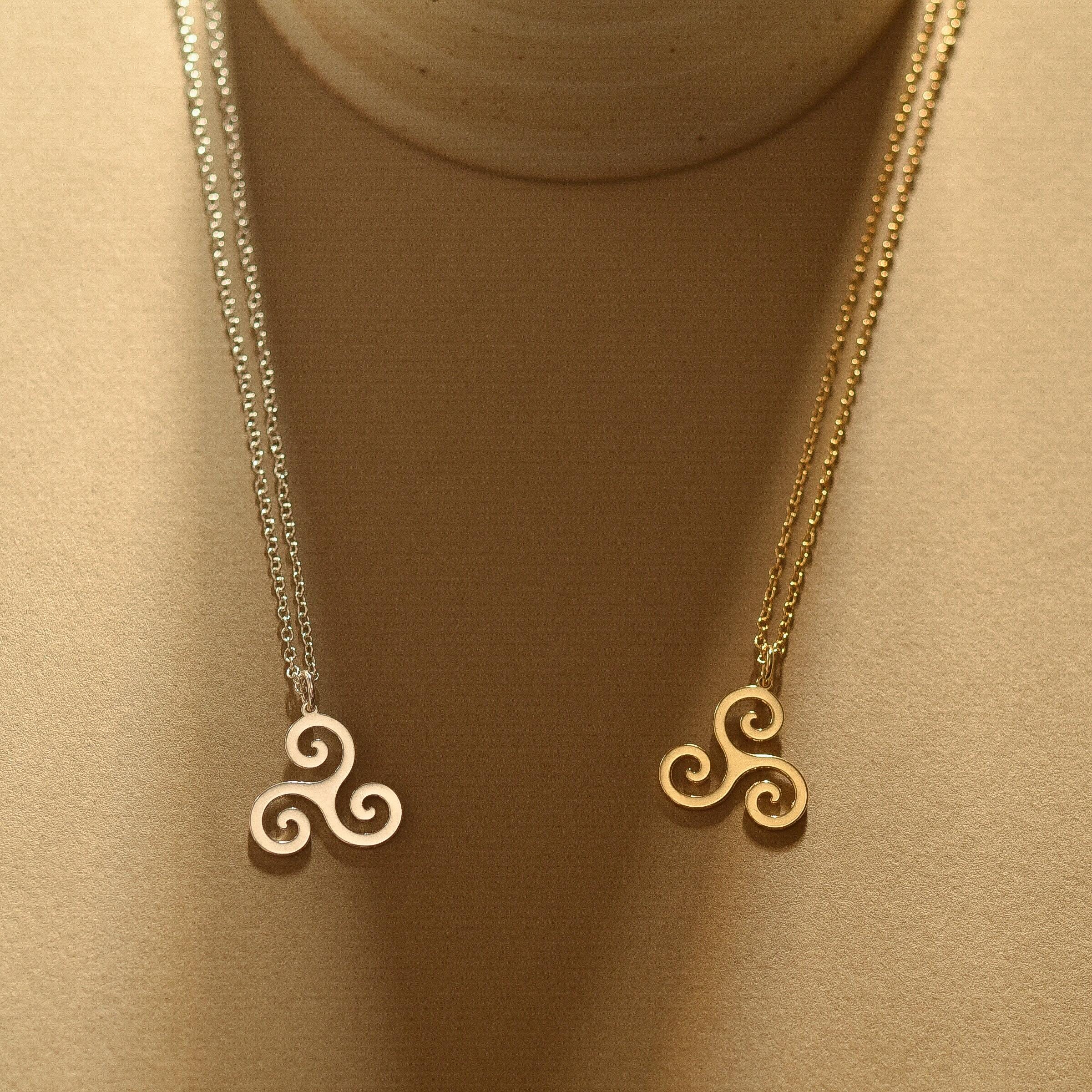 Triskelion Necklace, Triple Spiral Necklace