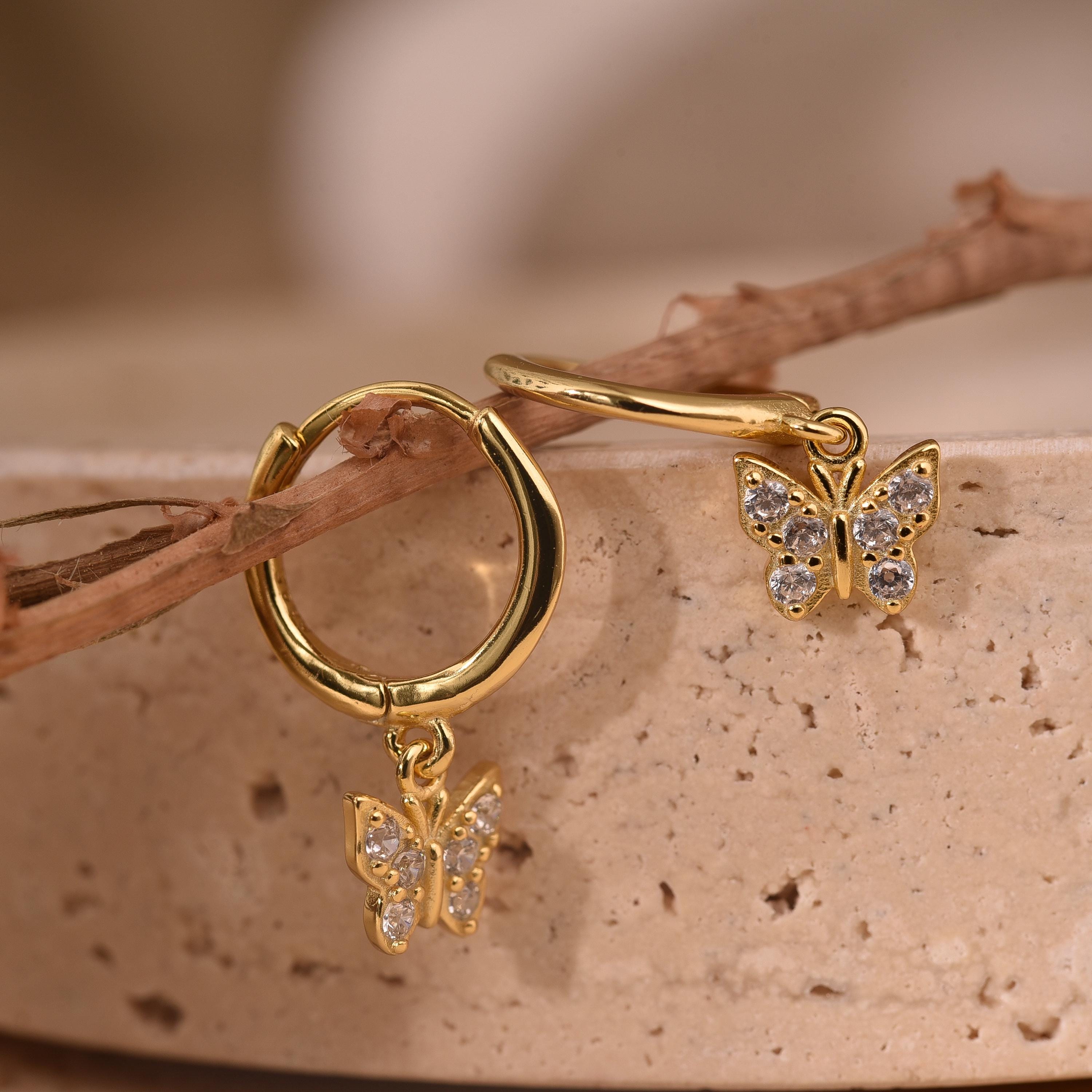 Butterfly Huggies, Butterfly Earrings, Diamond Earrings, Butterfly Charm Hoop Earrings, Wedding Gifts, Best Friend Gift, K0078