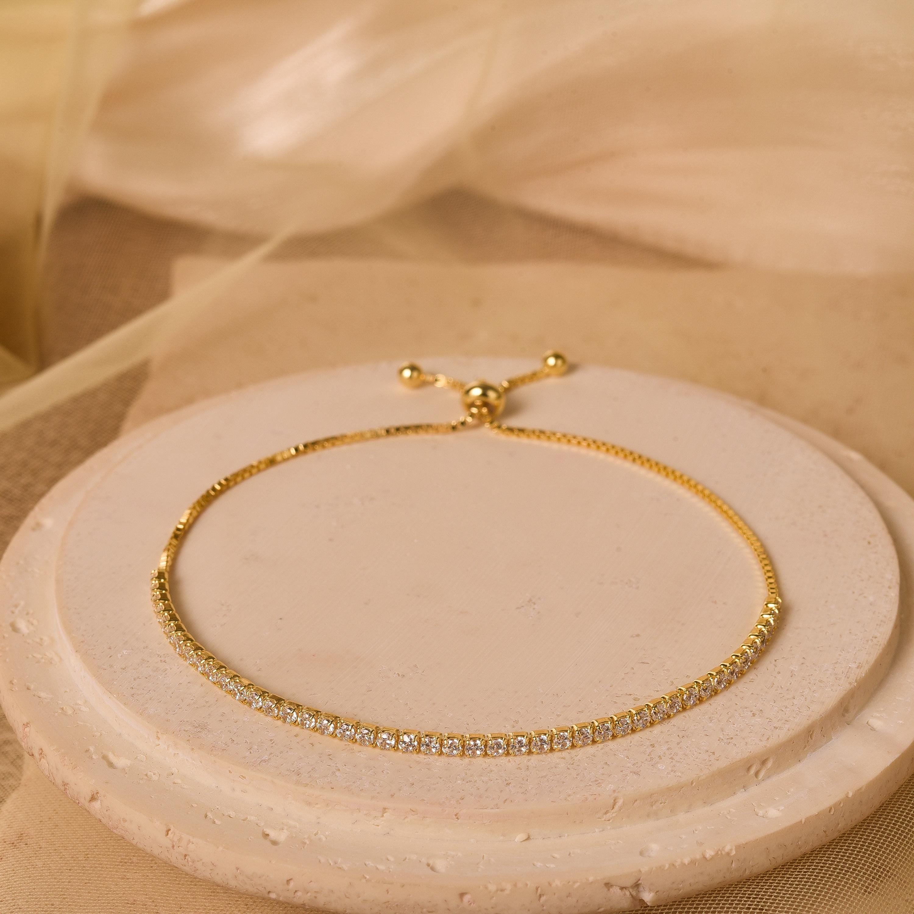 18K Gold Tennis Chain Bracelet, Diamond Bracelet, Moissanite Chain Bracelet, Cubic Zirconia Bracelet, Wedding Gifts, Best Friend Gift, K0079