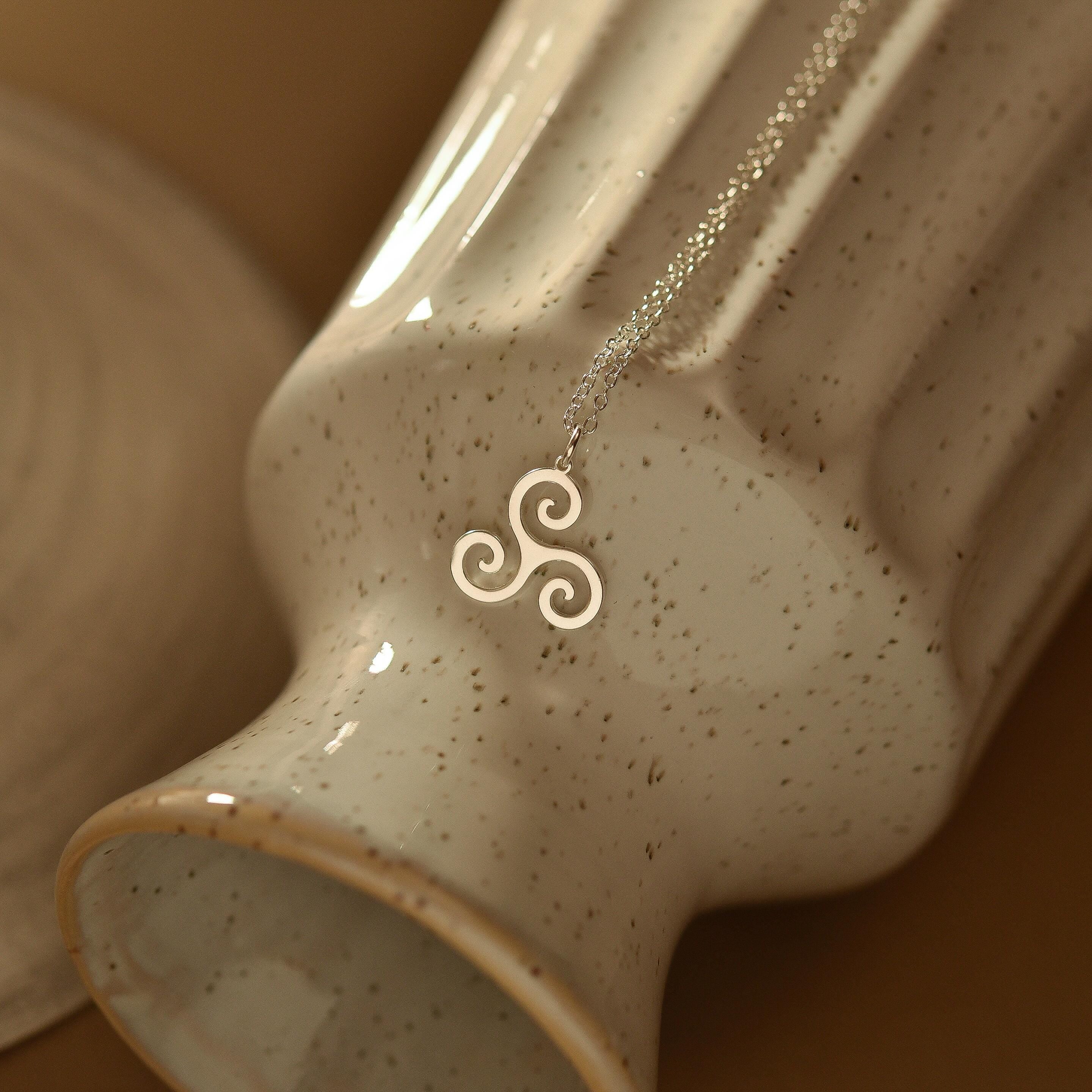 Triskelion Necklace, Triple Spiral Necklace