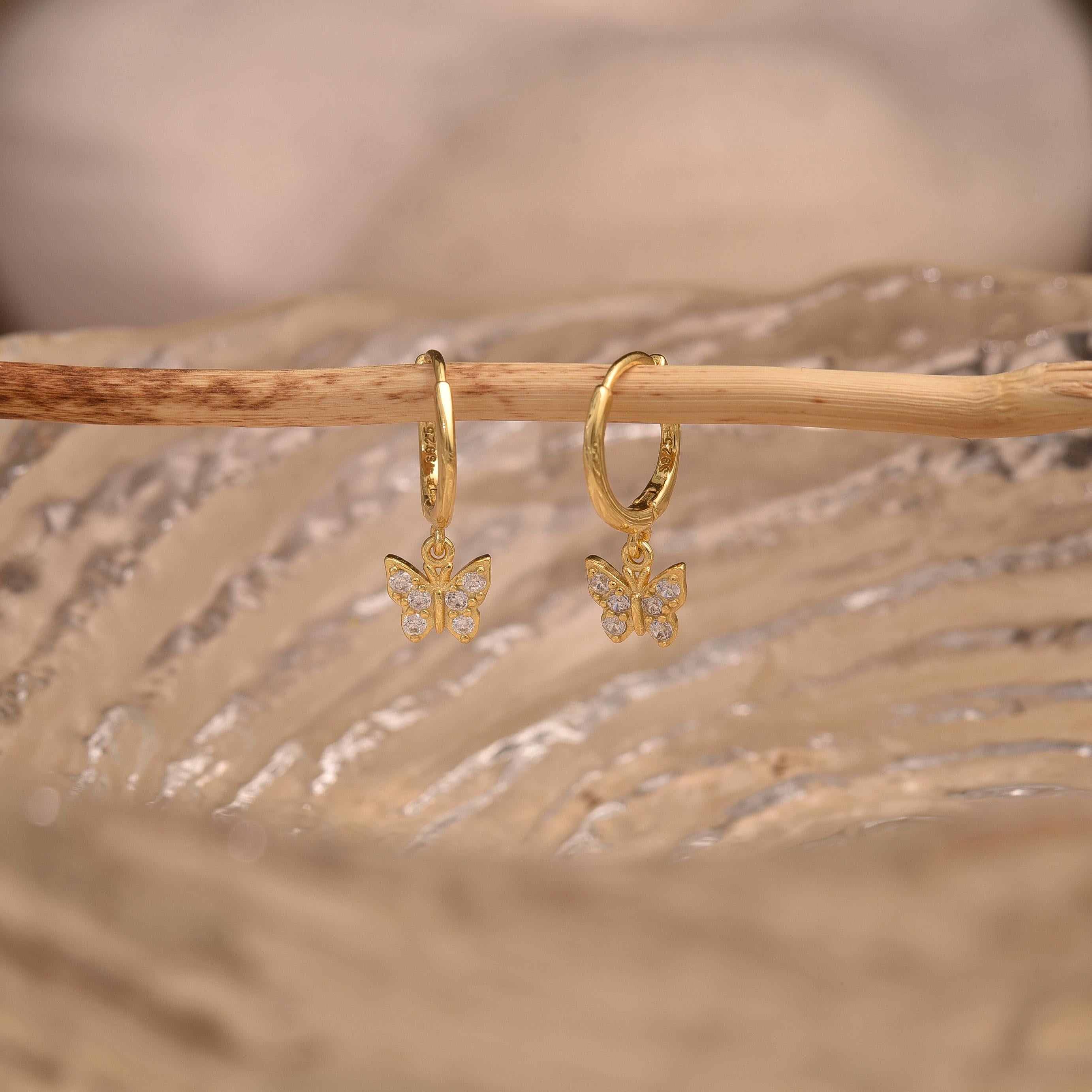 Butterfly Huggies, Butterfly Earrings, Diamond Earrings, Butterfly Charm Hoop Earrings, Wedding Gifts, Best Friend Gift, K0078