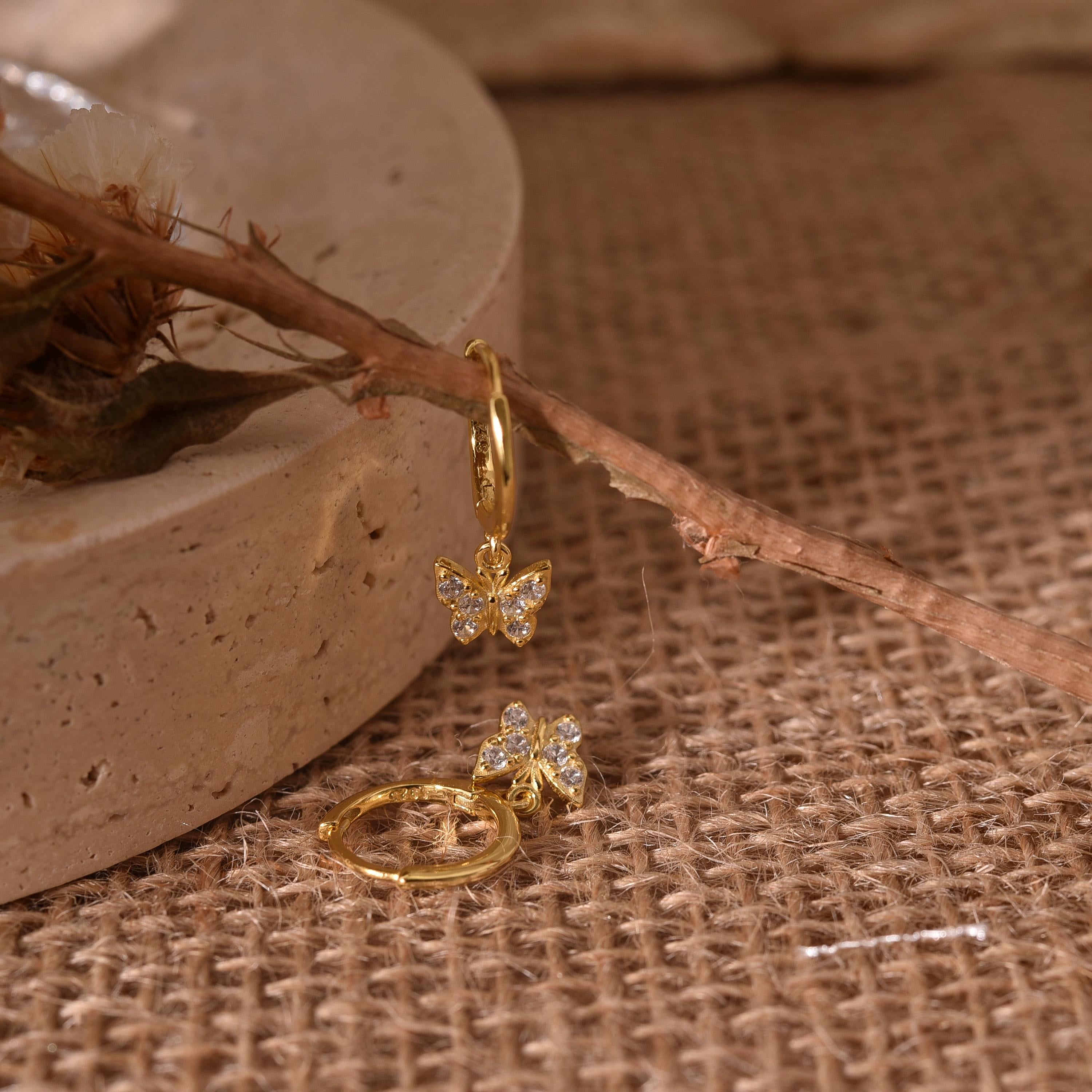 Butterfly Huggies, Butterfly Earrings, Diamond Earrings, Butterfly Charm Hoop Earrings, Wedding Gifts, Best Friend Gift, K0078