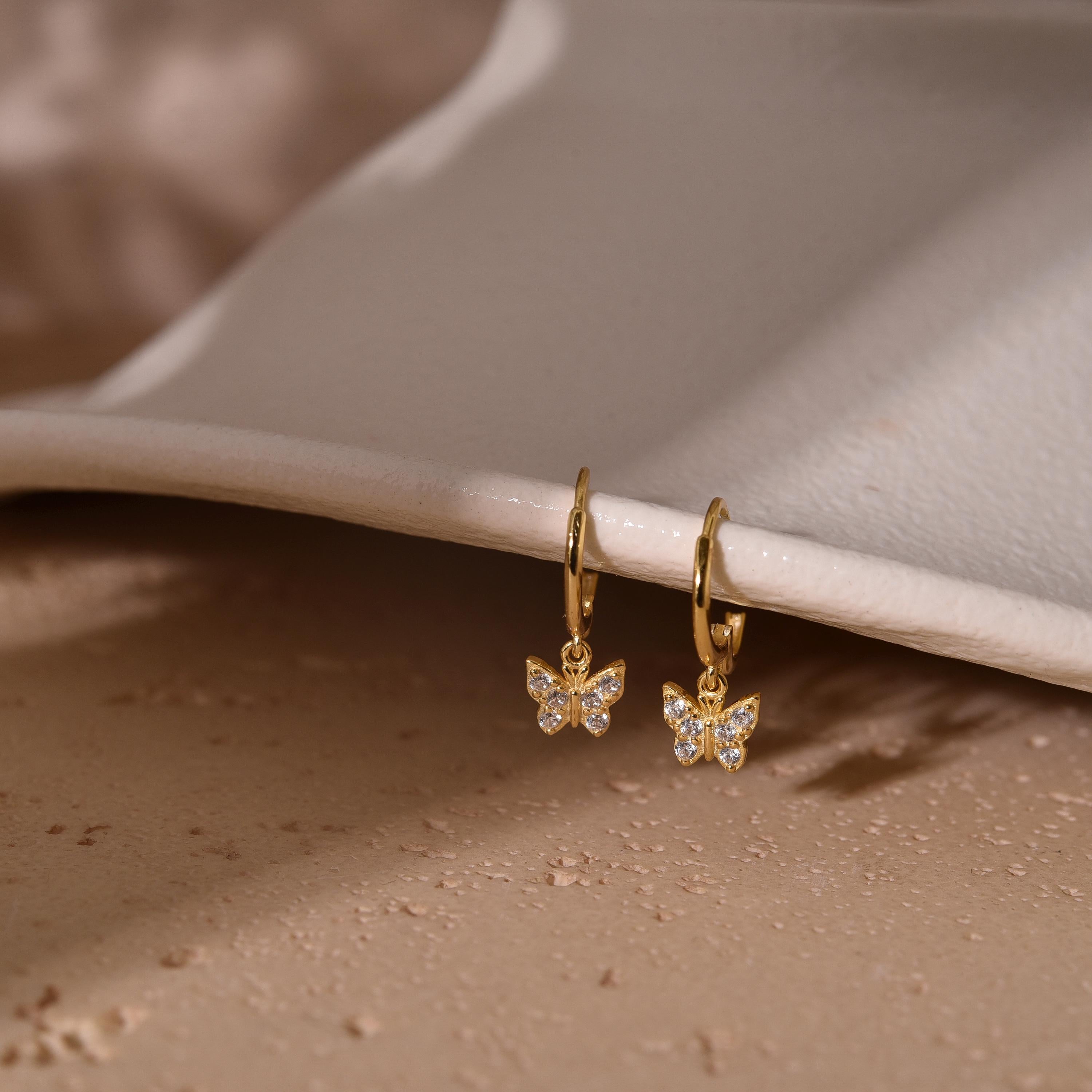 Butterfly Huggies, Butterfly Earrings, Diamond Earrings, Butterfly Charm Hoop Earrings, Wedding Gifts, Best Friend Gift, K0078