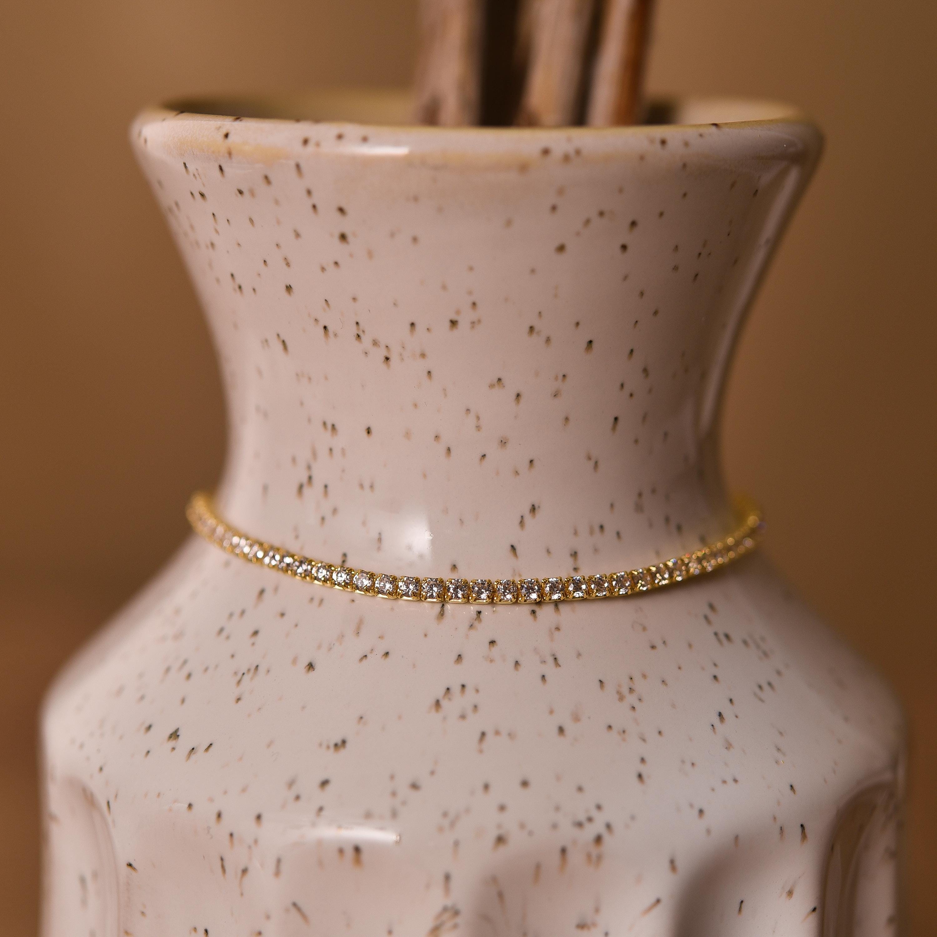 18K Gold Tennis Chain Bracelet, Diamond Bracelet, Moissanite Chain Bracelet, Cubic Zirconia Bracelet, Wedding Gifts, Best Friend Gift, K0079