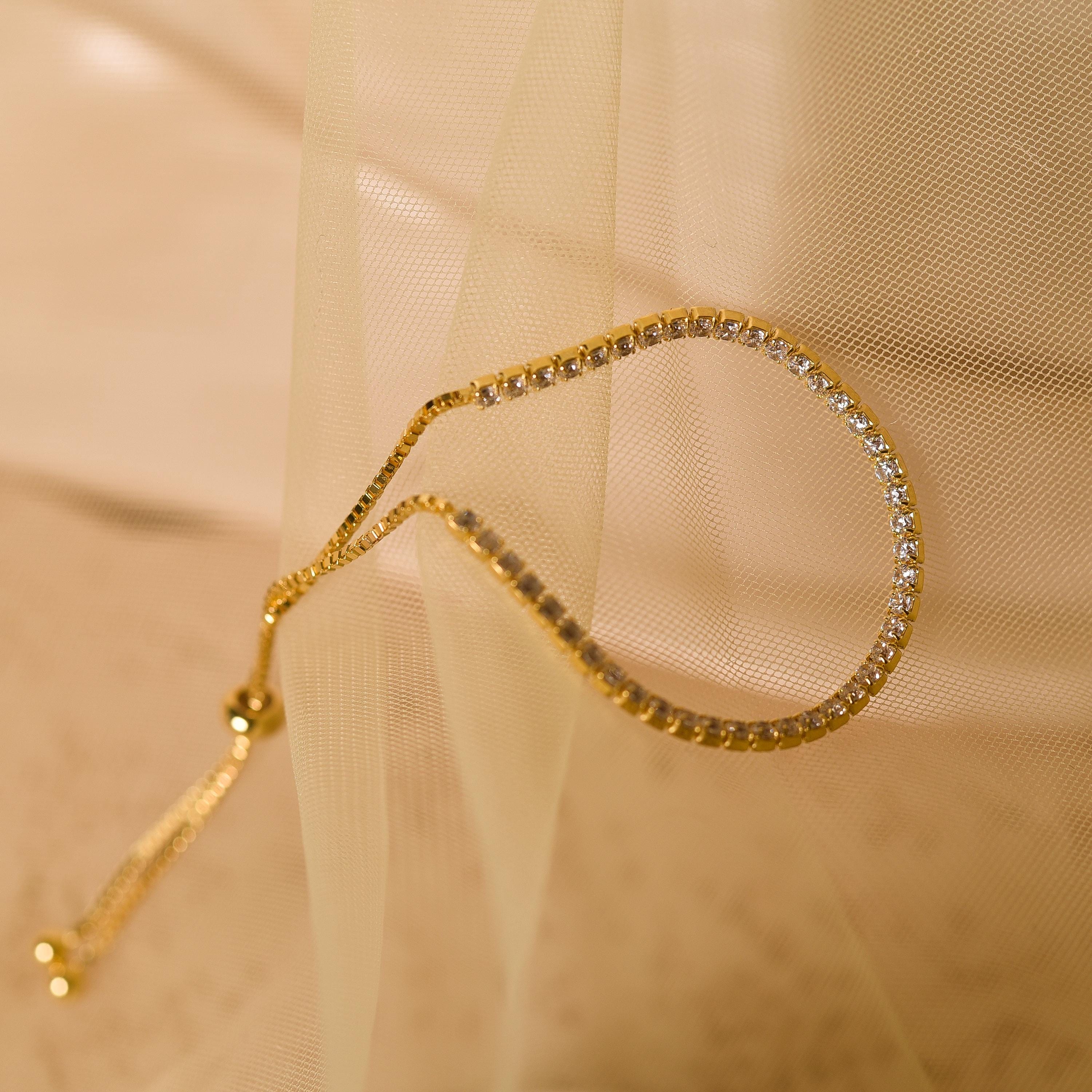 18K Gold Tennis Chain Bracelet, Diamond Bracelet, Moissanite Chain Bracelet, Cubic Zirconia Bracelet, Wedding Gifts, Best Friend Gift, K0079