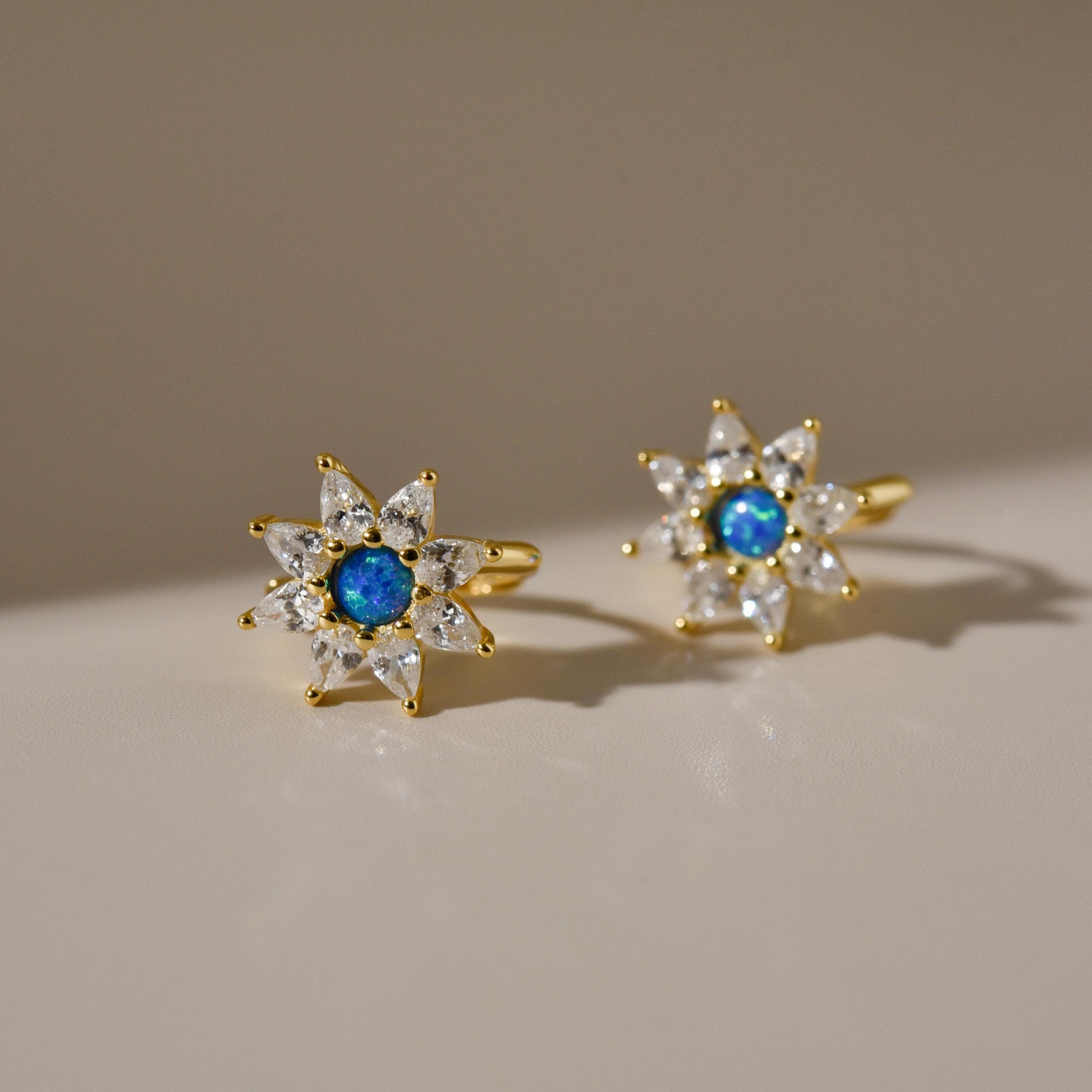 Blue Opal Starburst Hoop Earrings, Huggie Earrings, Dainty Earrings, Minimalist Earrings, Mothers Day Gift, Gift for her, K0084