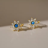 Blue Opal Starburst Hoop Earrings, Huggie Earrings, Dainty Earrings, Minimalist Earrings, Mothers Day Gift, Gift for her, K0084