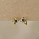 Blue Opal Starburst Hoop Earrings, Huggie Earrings, Dainty Earrings, Minimalist Earrings, Mothers Day Gift, Gift for her, K0084