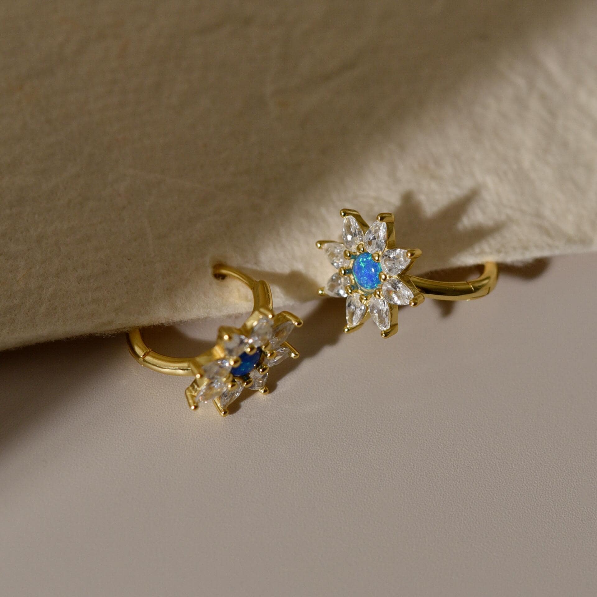 Blue Opal Starburst Hoop Earrings, Huggie Earrings, Dainty Earrings, Minimalist Earrings, Mothers Day Gift, Gift for her, K0084