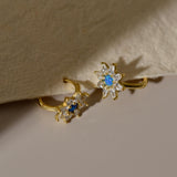 Blue Opal Starburst Hoop Earrings, Huggie Earrings, Dainty Earrings, Minimalist Earrings, Mothers Day Gift, Gift for her, K0084