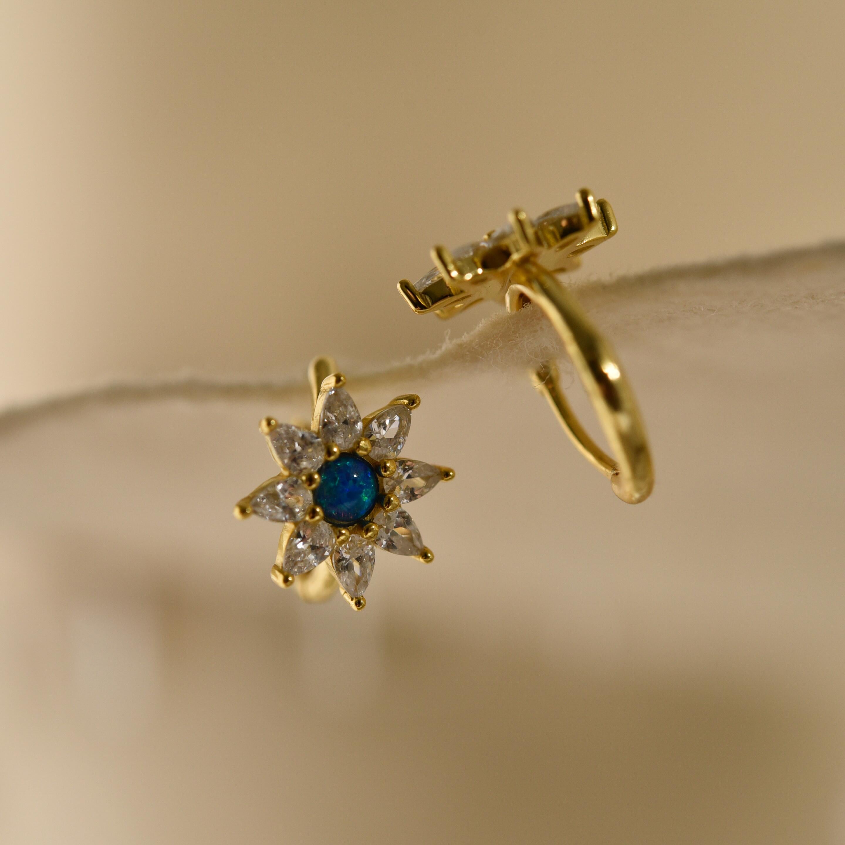 Blue Opal Starburst Hoop Earrings, Huggie Earrings, Dainty Earrings, Minimalist Earrings, Mothers Day Gift, Gift for her, K0084