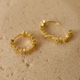 Gold Star Burst Earrings, CZ Cluster Hoops