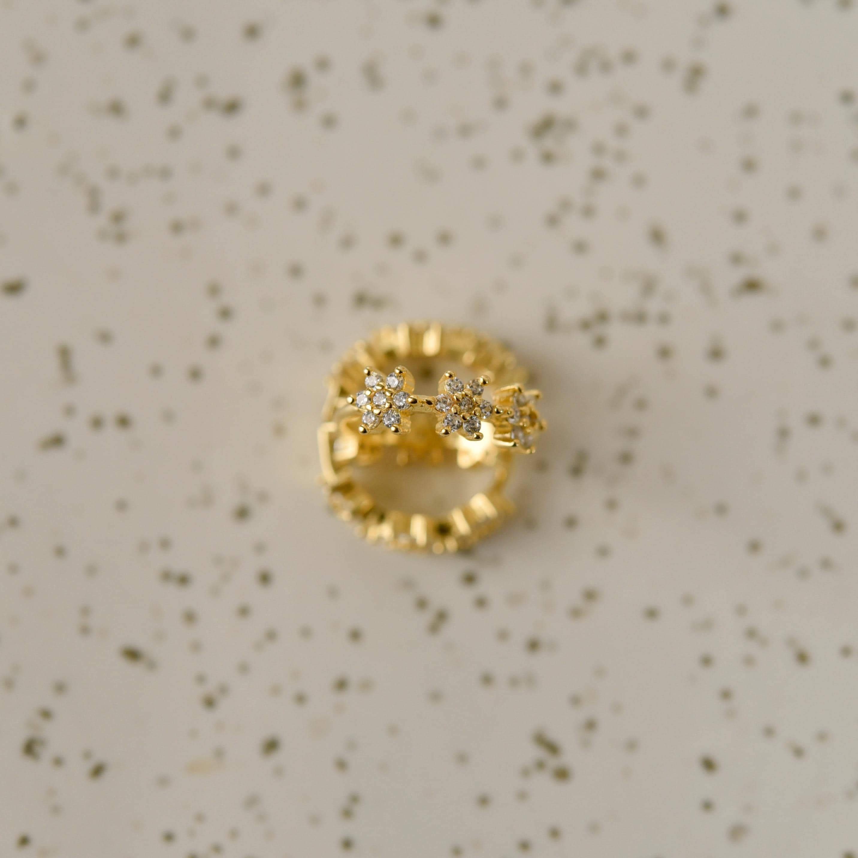 Gold Star Burst Earrings, CZ Cluster Hoops
