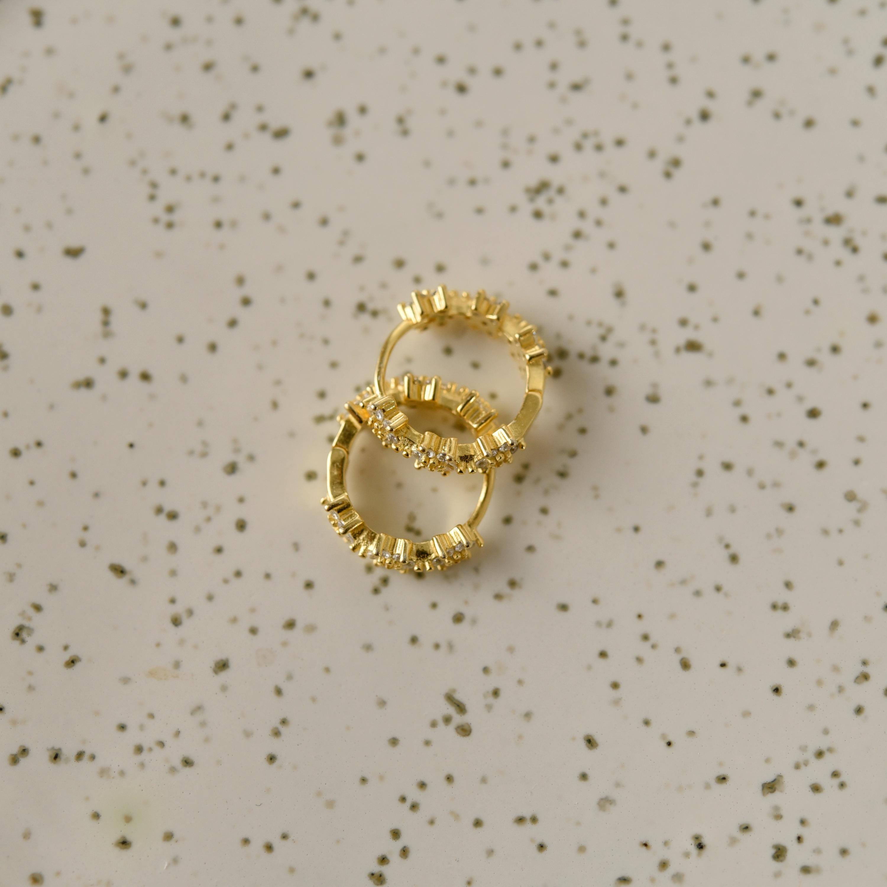 Gold Star Burst Earrings, CZ Cluster Hoops