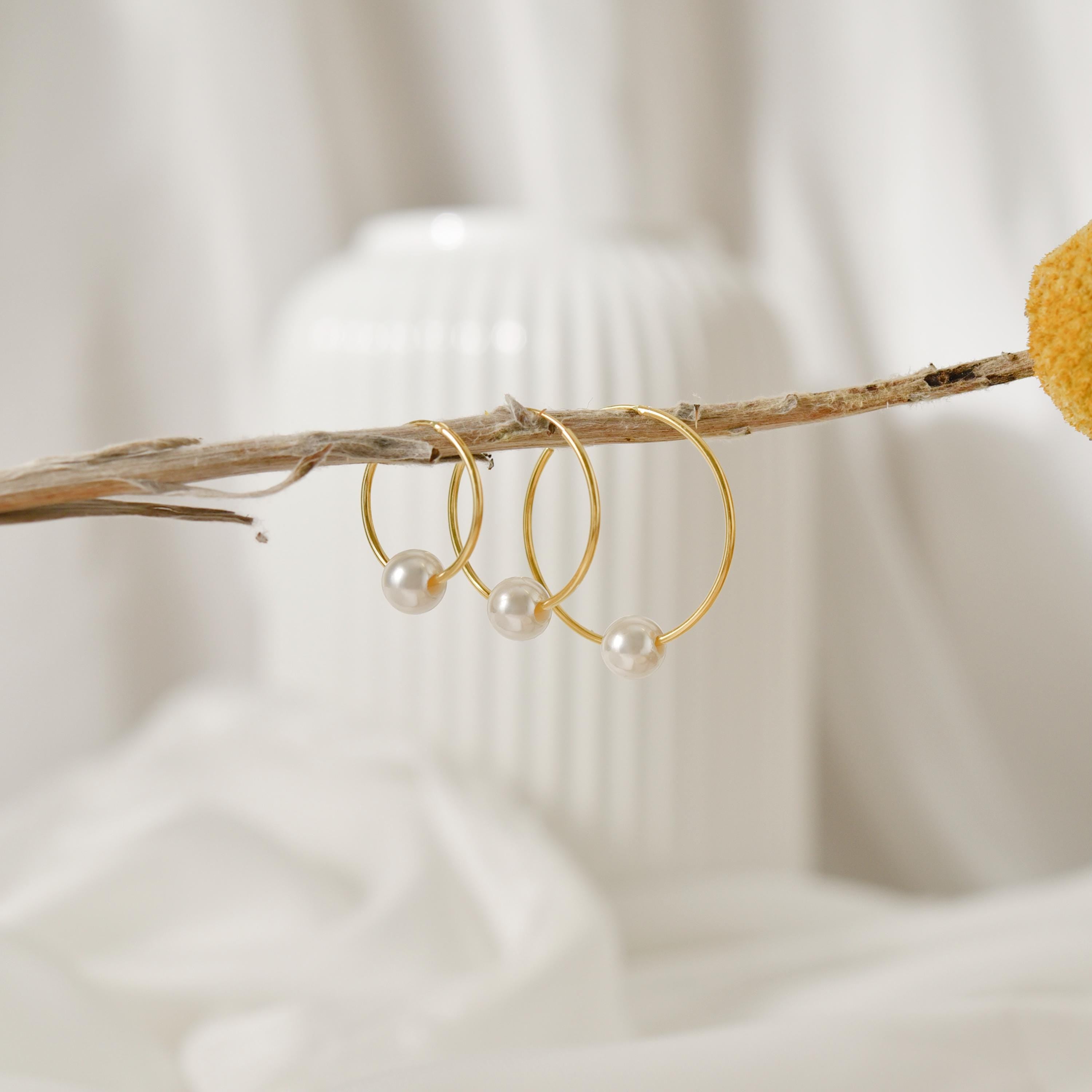 Pearl Hoop Earrings, Gold Hoop Earrings, Sterling Silver Jewelry, Minimalist Jewelry, Wedding Gift, Anniversary Gifts, K0087