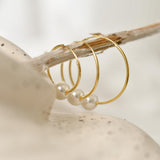 Pearl Hoop Earrings, Gold Hoop Earrings, Sterling Silver Jewelry, Minimalist Jewelry, Wedding Gift, Anniversary Gifts, K0087