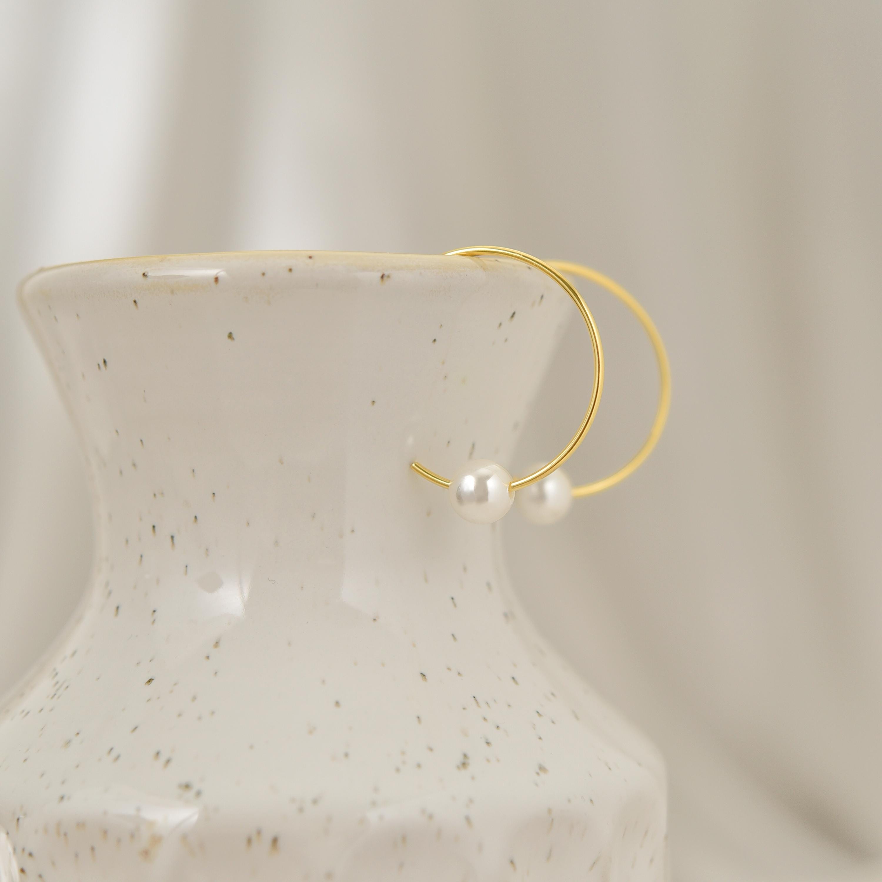 Pearl Hoop Earrings, Gold Hoop Earrings, Sterling Silver Jewelry, Minimalist Jewelry, Wedding Gift, Anniversary Gifts, K0087