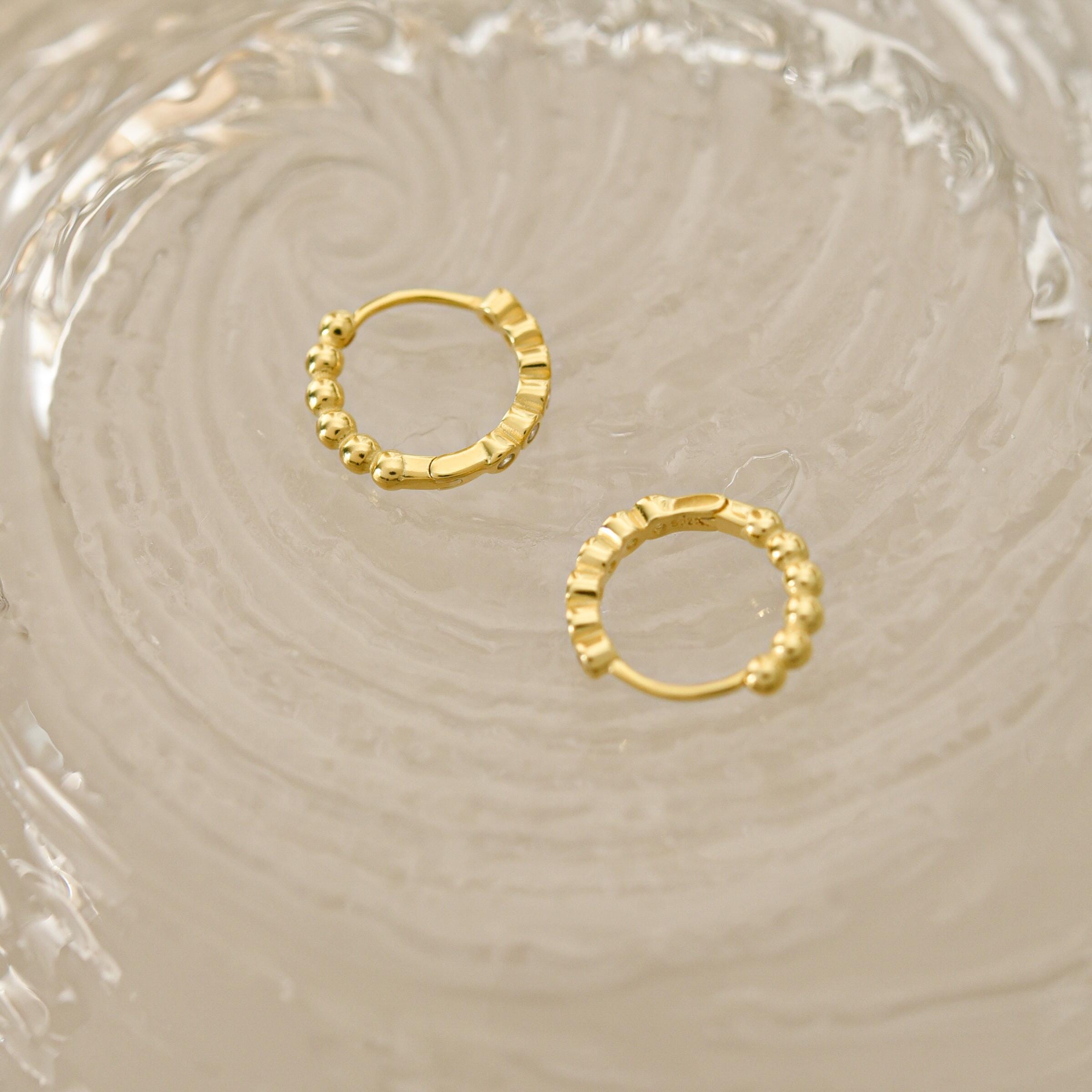 Beaded Huggie Earrings, Sphere Huggie Earrings, CZ Diamond Earrings, Huggie Hoop, Minimalist Jewelry, Birthday Gift, Wedding Gifts, K0089