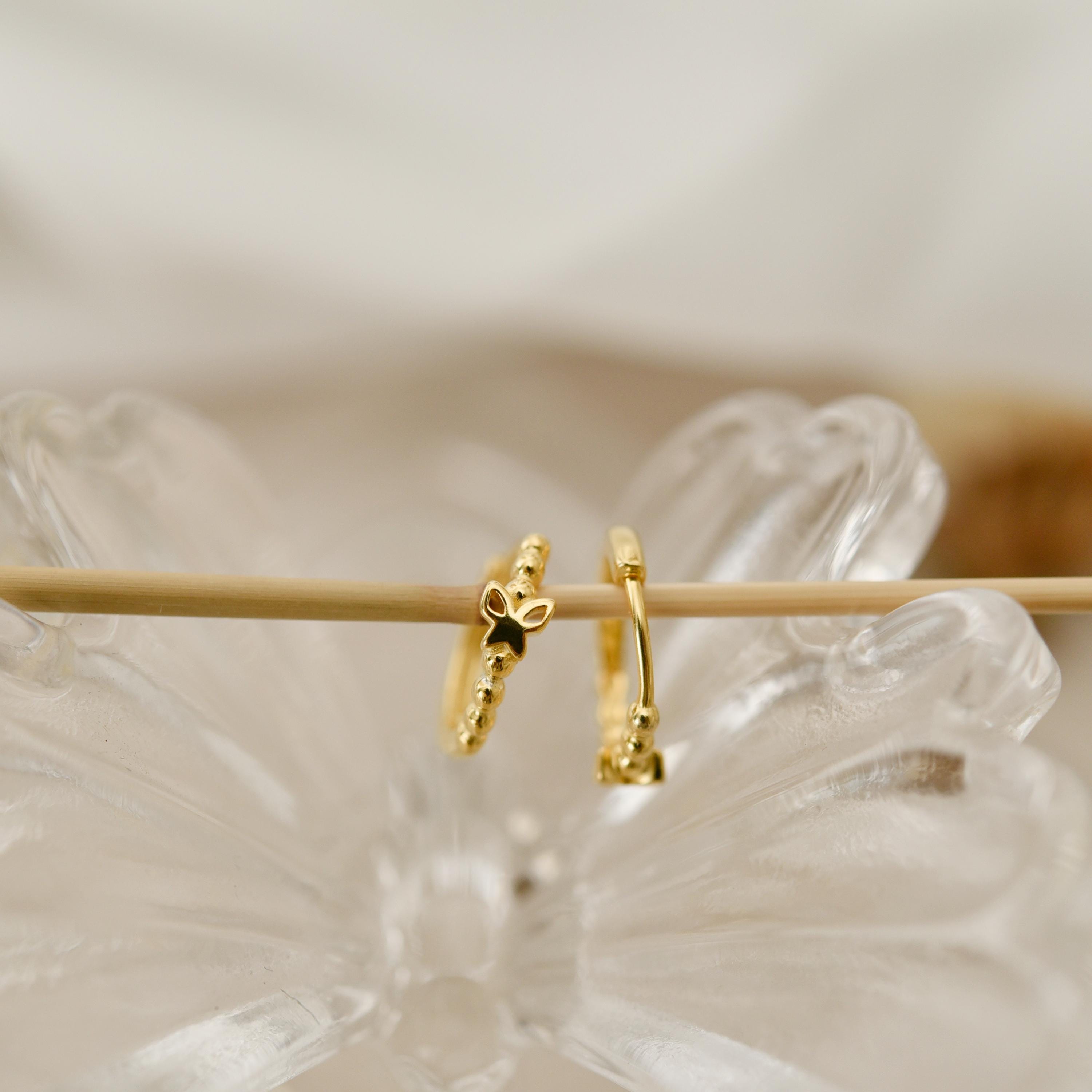 Butterfly Earrings, Beaded Huggie Earrings, Dainty Earrings, Huggie Hoop, Minimalist Jewelry, Anniversary Gifts, Wedding Gifts, K0090