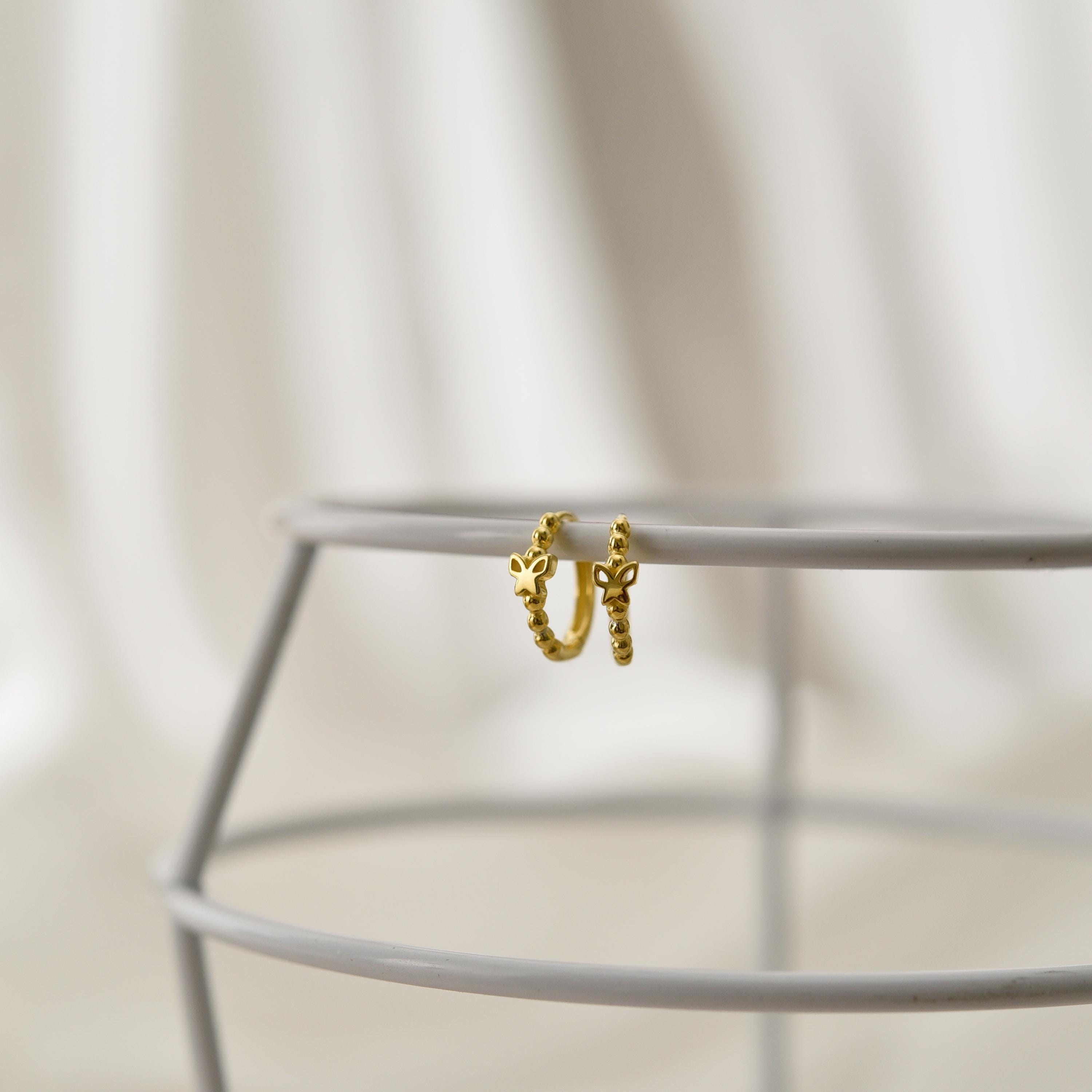 Butterfly Earrings, Beaded Huggie Earrings, Dainty Earrings, Huggie Hoop, Minimalist Jewelry, Anniversary Gifts, Wedding Gifts, K0090