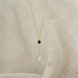 Sapphire Lariat Necklace, Pearl Pendant Necklace, Layering Y Necklace in Sterling Silver, Gifts for Mom, Wedding Gift, Gifts for Her, K0093
