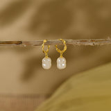 Pearl Gemstone Dangling Earrings, Pearl Hoop Earrings, Gold Earrings, Gifts for Girlfriend, Bridesmaid Gifts, Wedding Gifts, K0082