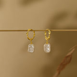 Pearl Gemstone Dangling Earrings, Pearl Hoop Earrings, Gold Earrings, Gifts for Girlfriend, Bridesmaid Gifts, Wedding Gifts, K0082