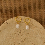 Pearl Gemstone Dangling Earrings, Pearl Hoop Earrings, Gold Earrings, Gifts for Girlfriend, Bridesmaid Gifts, Wedding Gifts, K0082