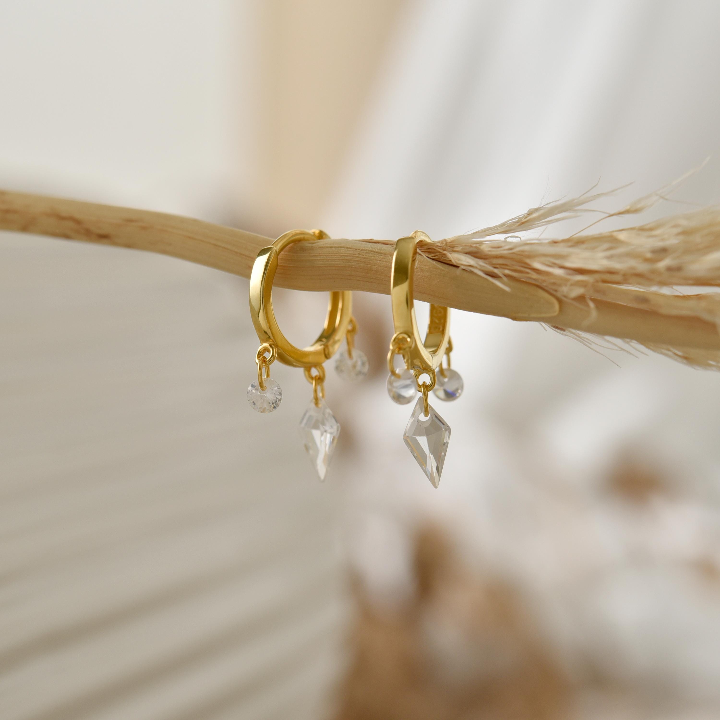 Huggie Diamond Drop Earrings