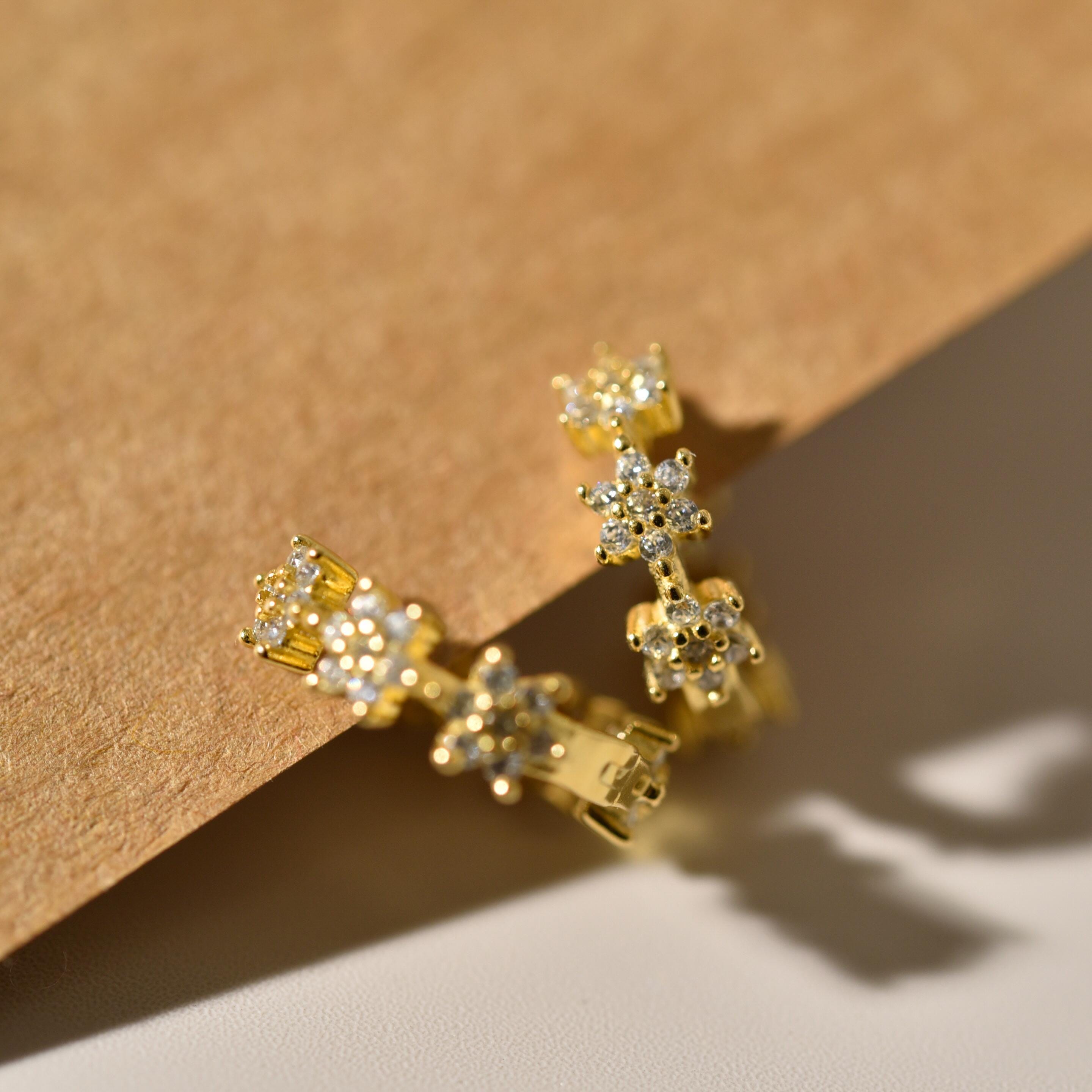 Gold Star Burst Earrings, CZ Cluster Hoops