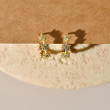Gold Star Burst Earrings, CZ Cluster Hoops