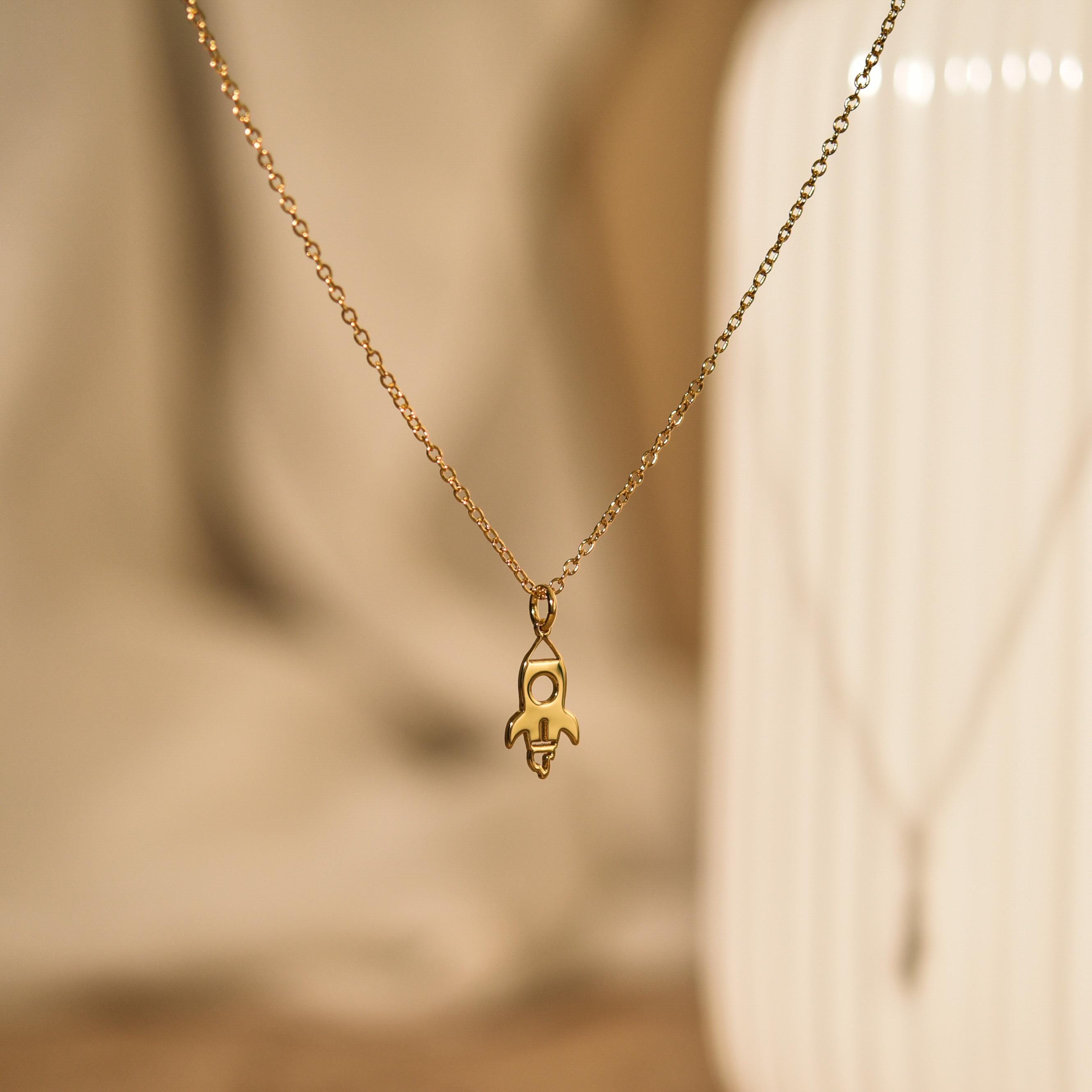 Rocket Necklace, Dipped Dainty Rocket Charm
