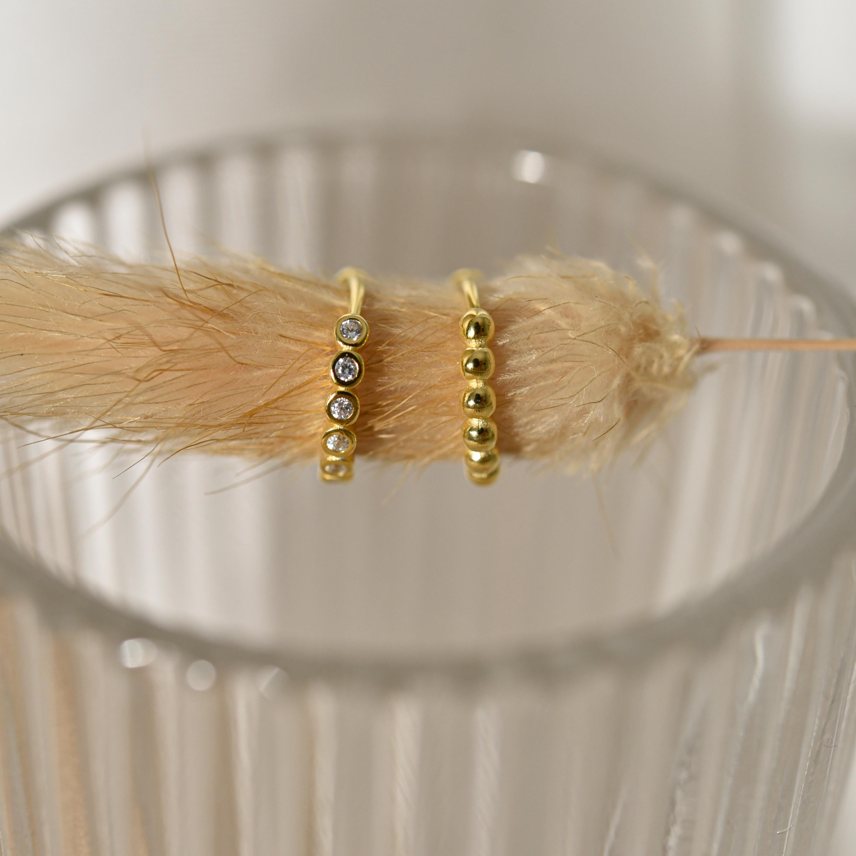 Beaded Huggie Earrings, Sphere Huggie Earrings, CZ Diamond Earrings, Huggie Hoop, Minimalist Jewelry, Birthday Gift, Wedding Gifts, K0089