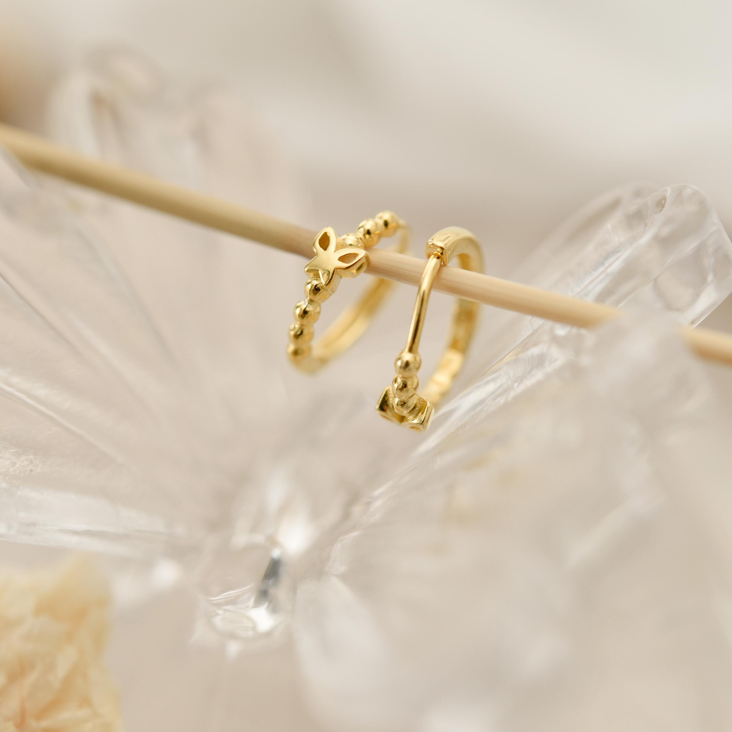 Butterfly Earrings, Beaded Huggie Earrings, Dainty Earrings, Huggie Hoop, Minimalist Jewelry, Anniversary Gifts, Wedding Gifts, K0090