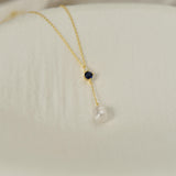 Sapphire Lariat Necklace, Pearl Pendant Necklace, Layering Y Necklace in Sterling Silver, Gifts for Mom, Wedding Gift, Gifts for Her, K0093