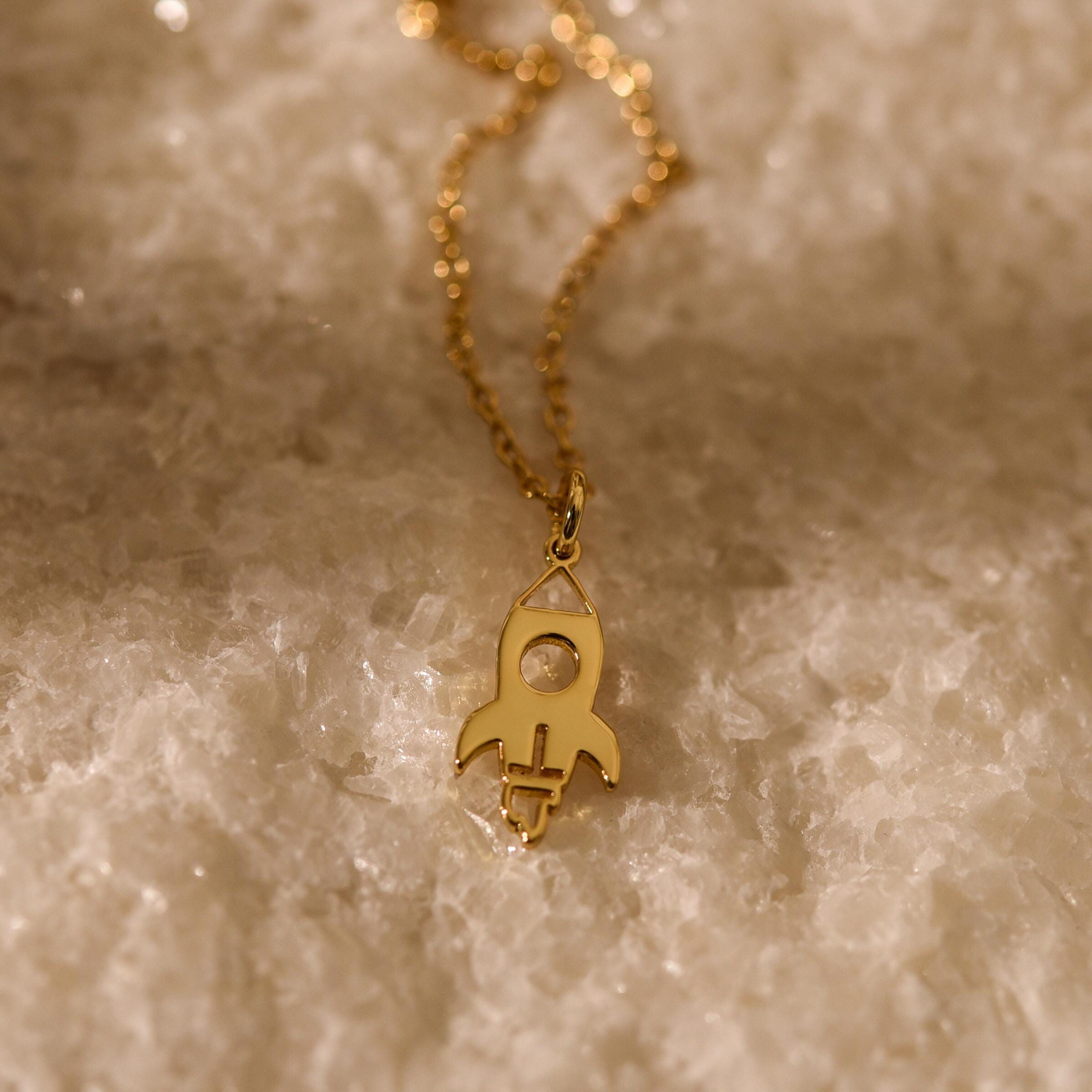 Rocket Necklace, Dipped Dainty Rocket Charm