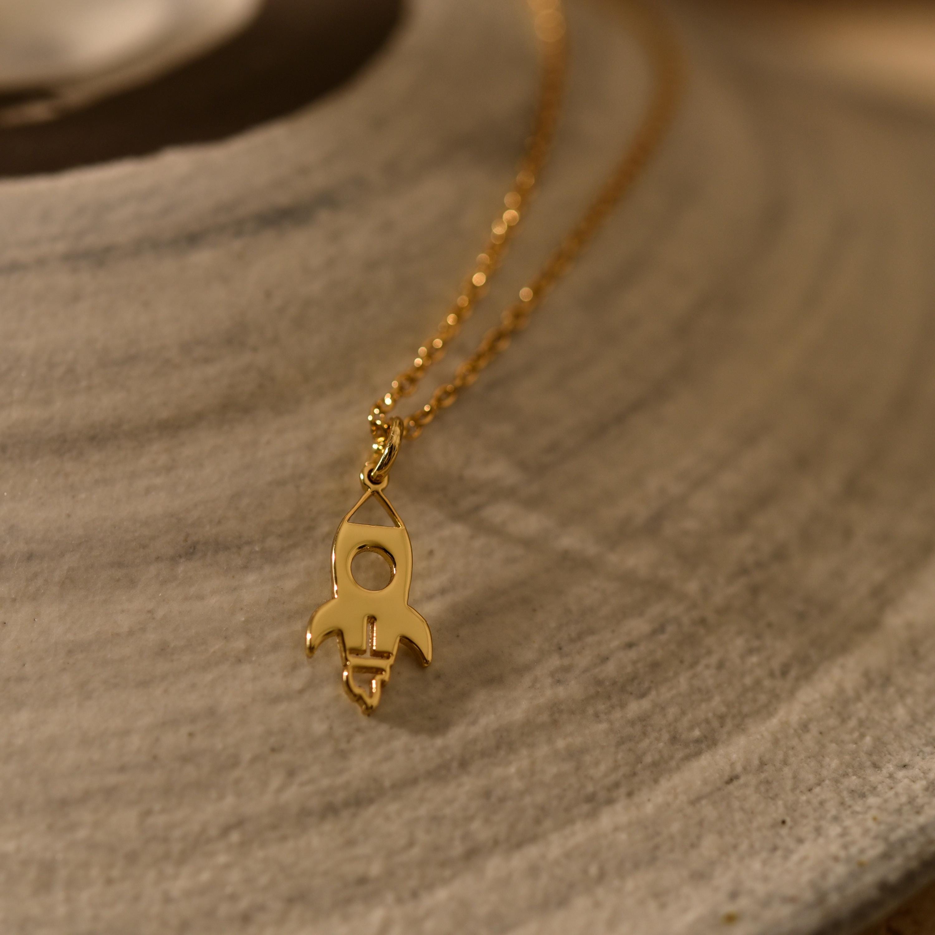 Rocket Necklace, Dipped Dainty Rocket Charm