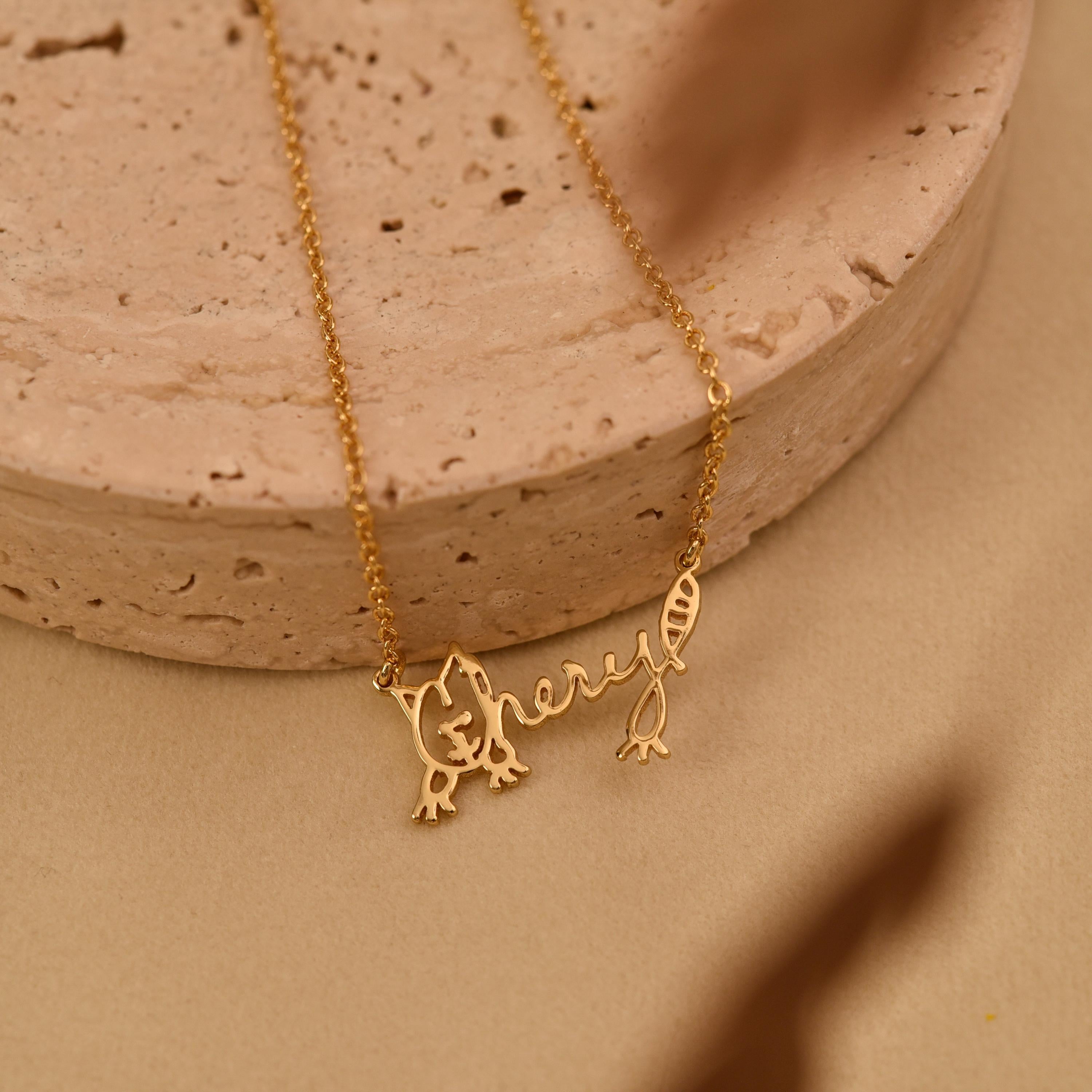 Actual Kids Drawing Necklace, Your Children's Actual Artwork Necklace, Personalized Necklace, Birthday Gift, Gifts for Mom, GS0091