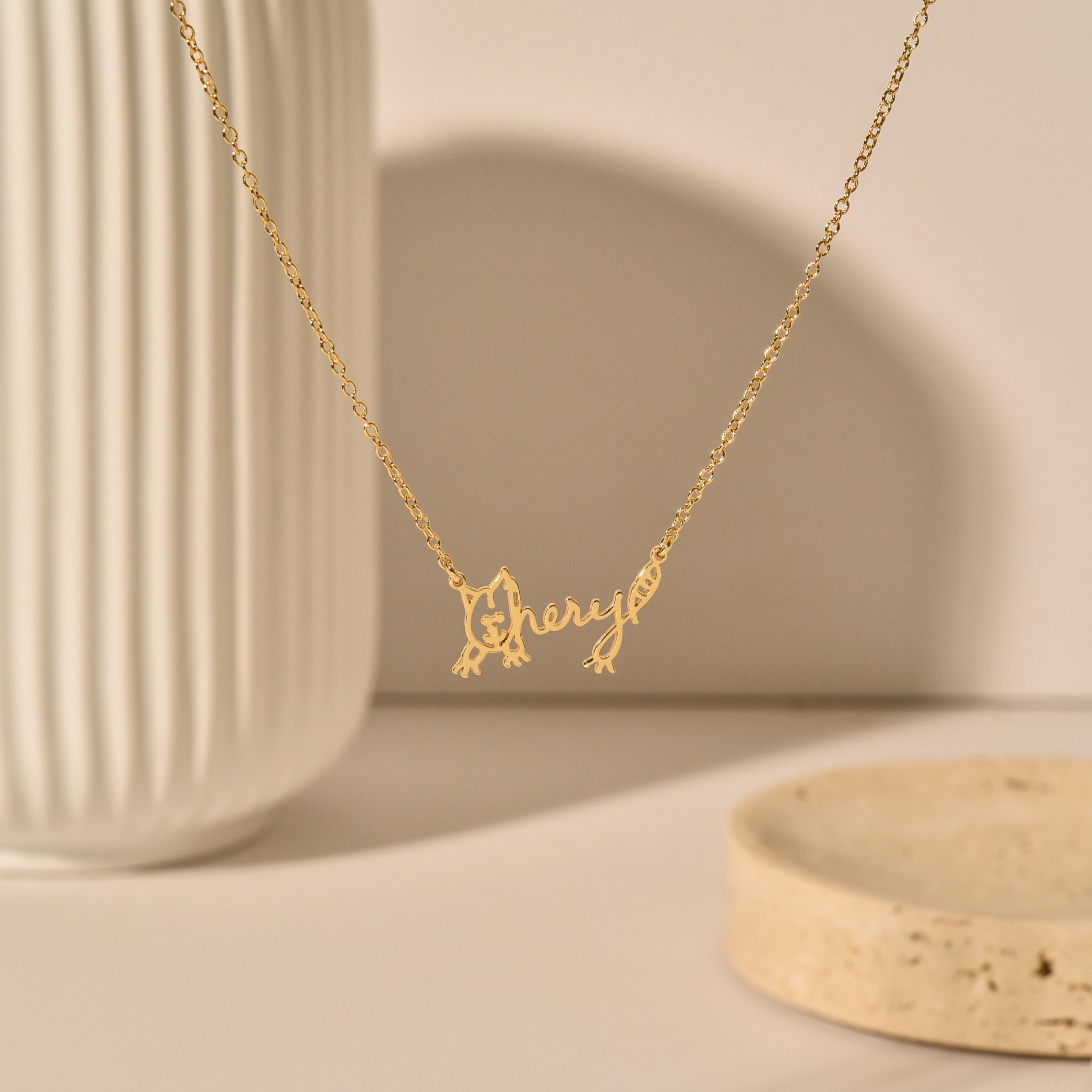 Actual Kids Drawing Necklace, Your Children's Actual Artwork Necklace, Personalized Necklace, Birthday Gift, Gifts for Mom, GS0091